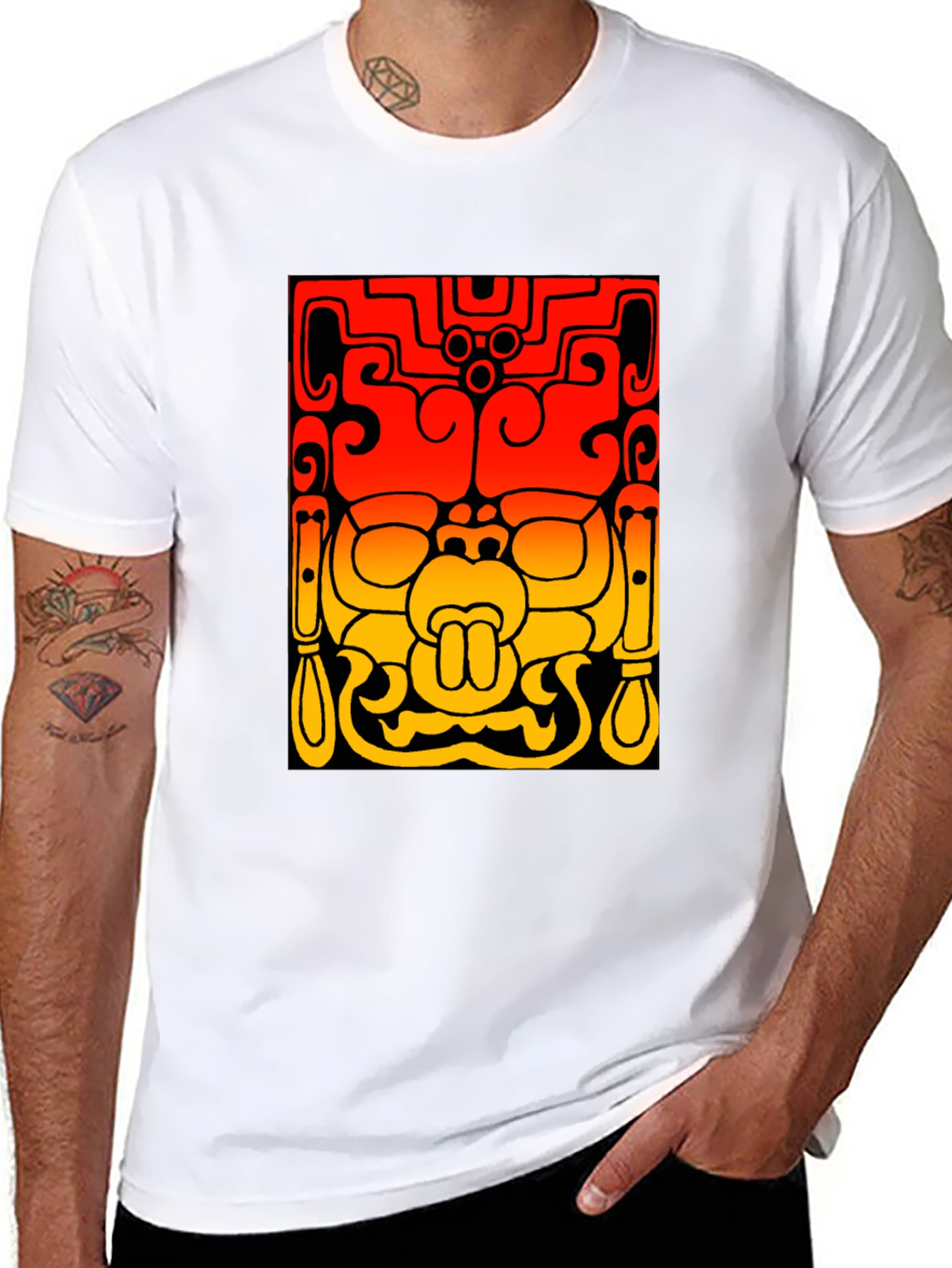 Mayan Mask Graphic Tee - Stylish Black T-Shirt