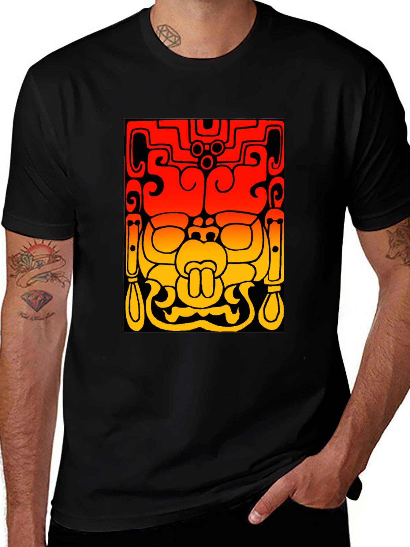 Mayan Mask Graphic Tee - Stylish Black T-Shirt