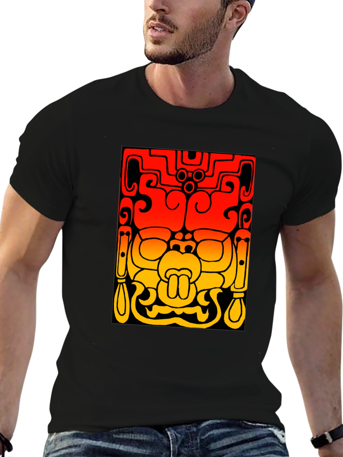 Mayan Mask Graphic Tee - Stylish Black T-Shirt