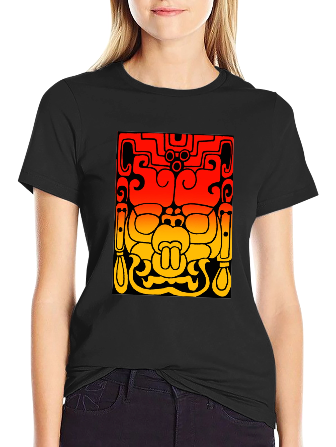 Mayan Mask Graphic Tee - Stylish Black T-Shirt