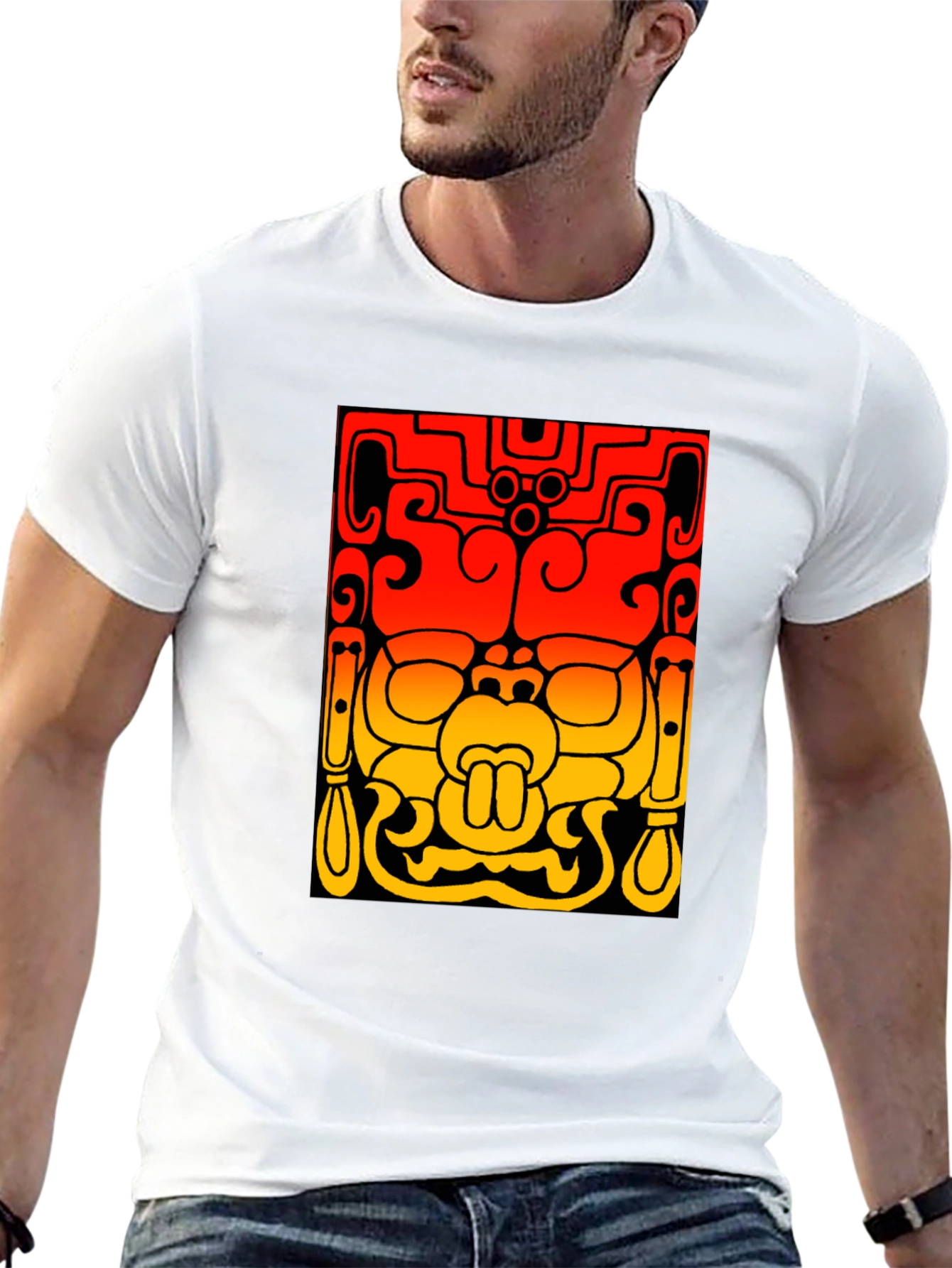 Mayan Mask Graphic Tee - Stylish Black T-Shirt