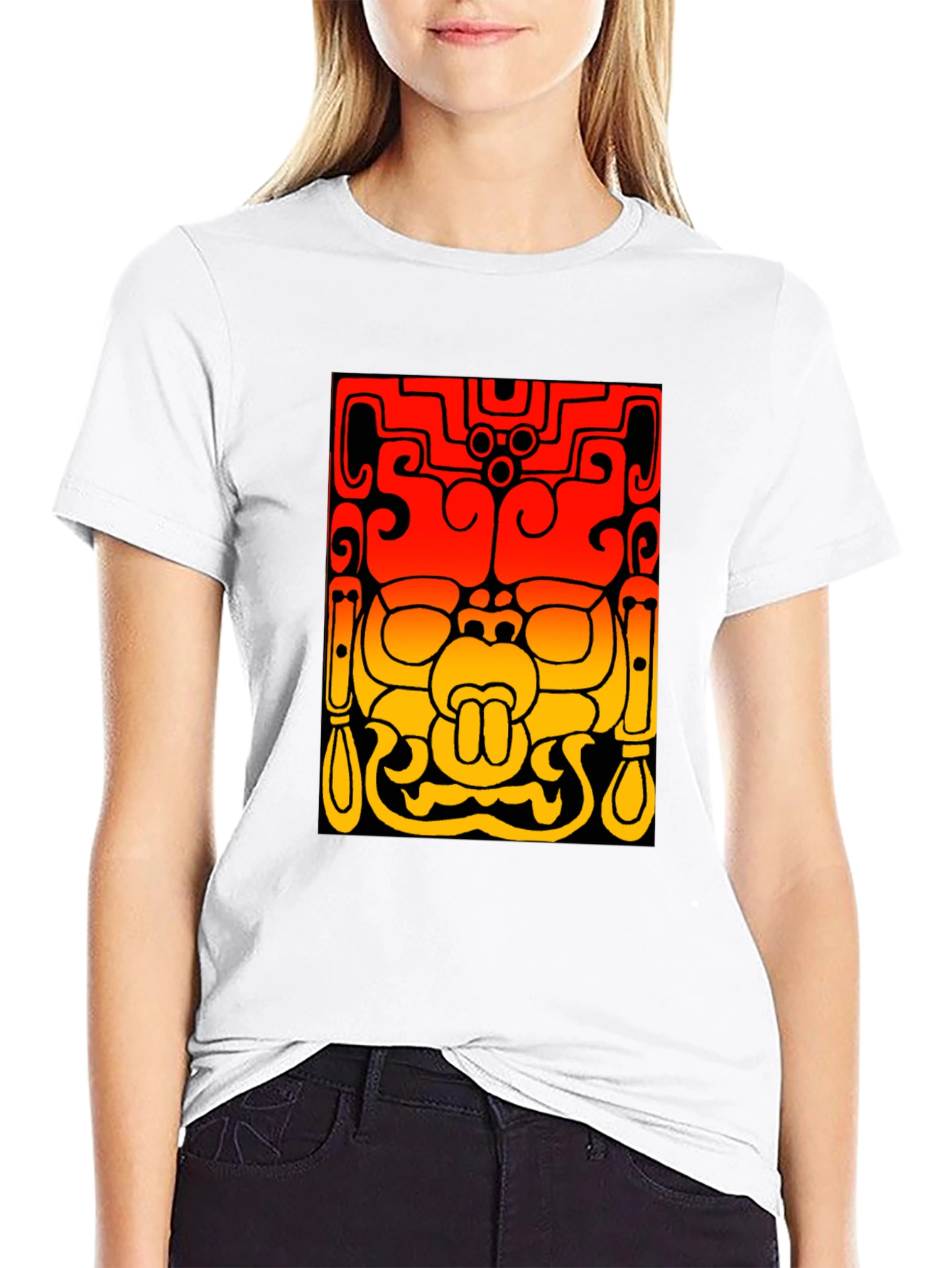 Mayan Mask Graphic Tee - Stylish Black T-Shirt