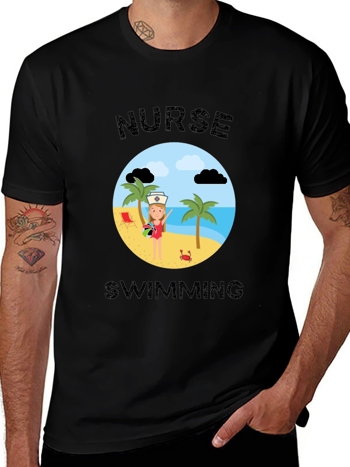 Nurse Swimming Graphic T-Shirt - Beach Vacation Apparel