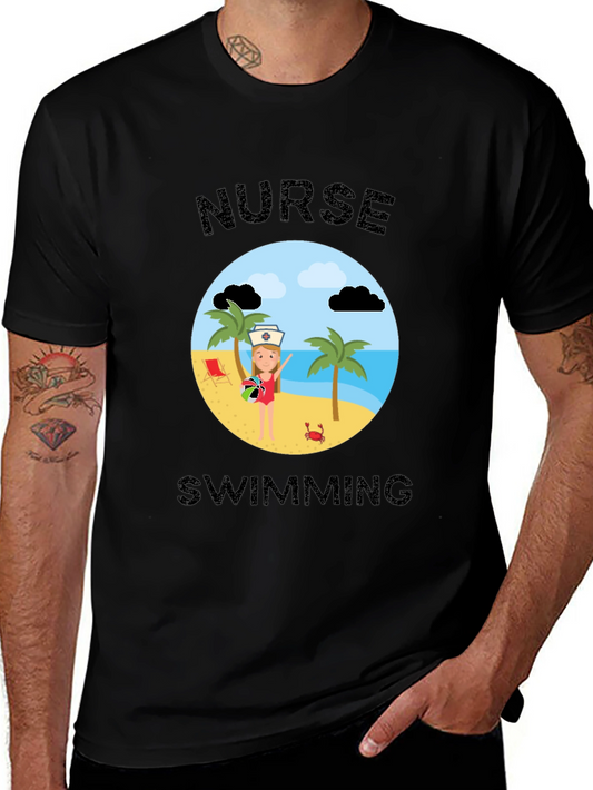 Nurse Swimming Graphic T-Shirt - Beach Vacation Apparel