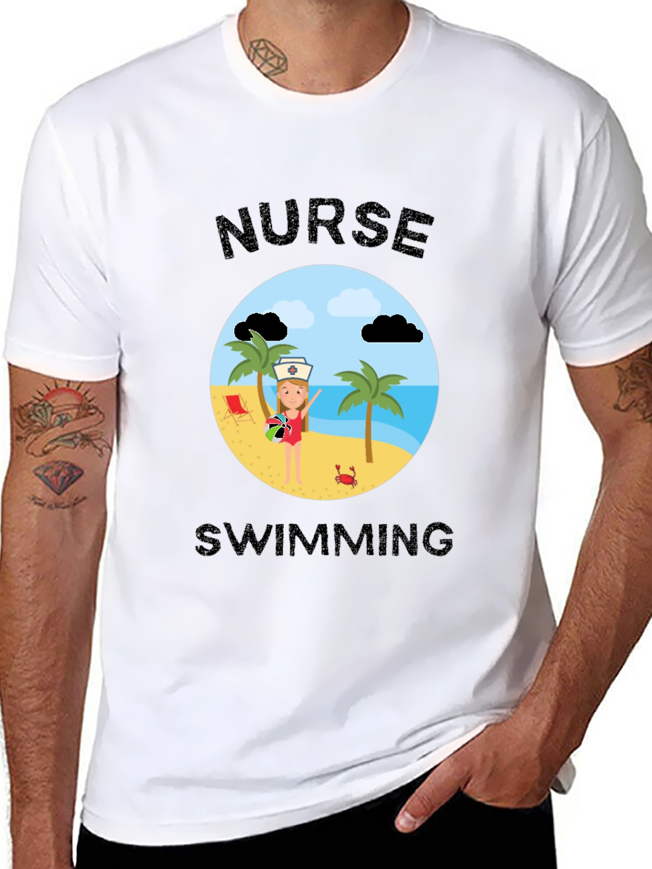 Nurse Swimming Graphic T-Shirt - Beach Vacation Apparel