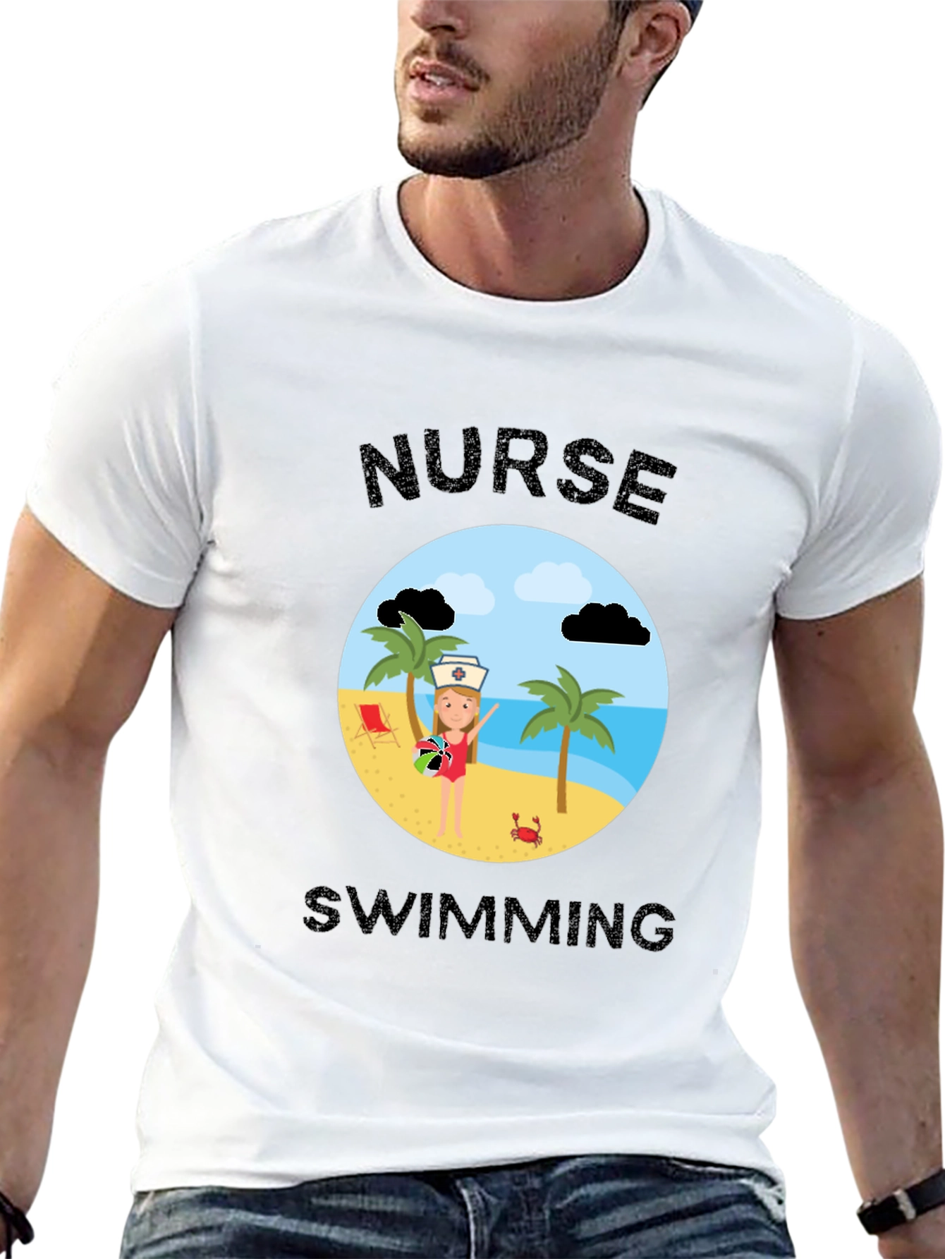 Nurse Swimming Graphic T-Shirt - Beach Vacation Apparel