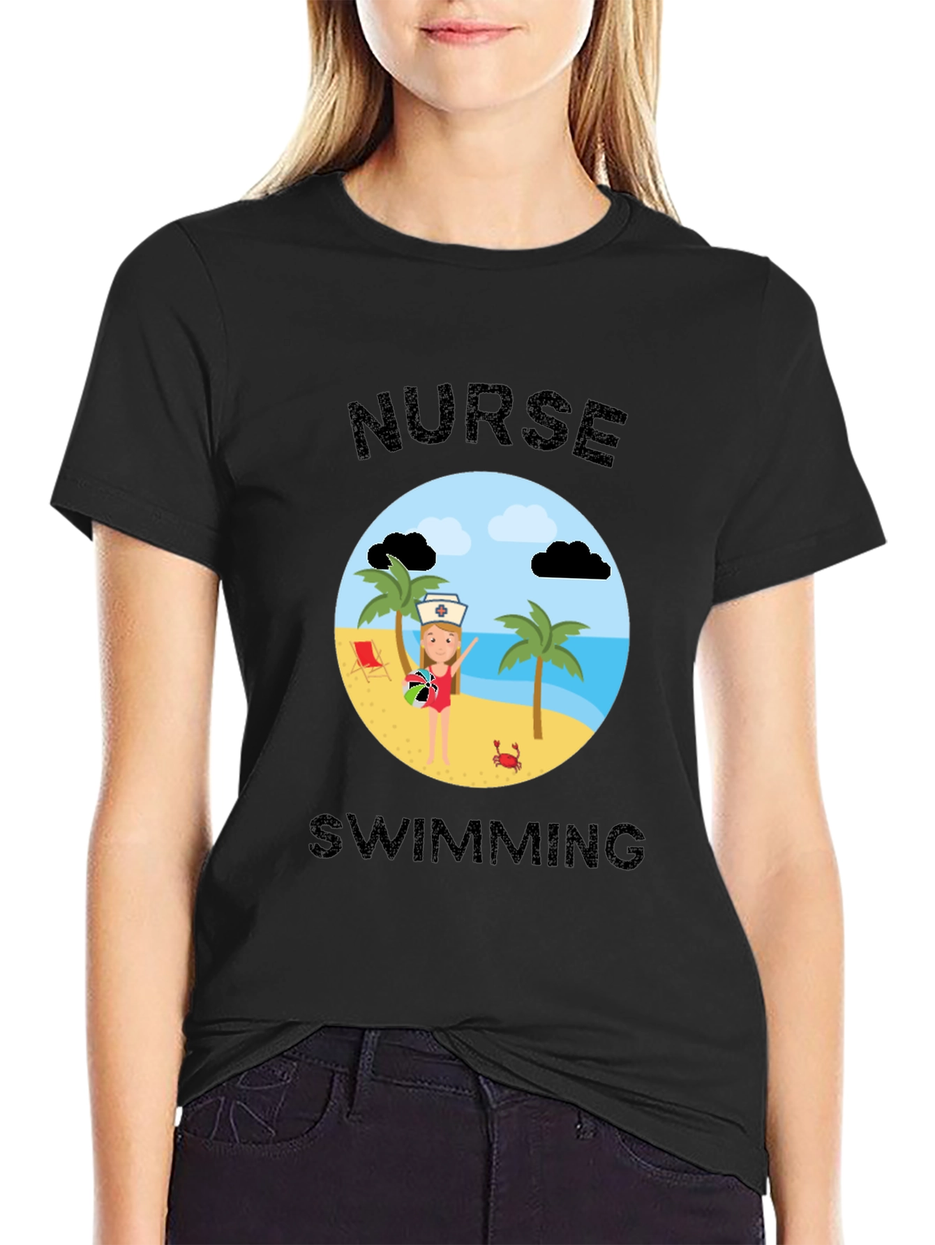 Nurse Swimming Graphic T-Shirt - Beach Vacation Apparel