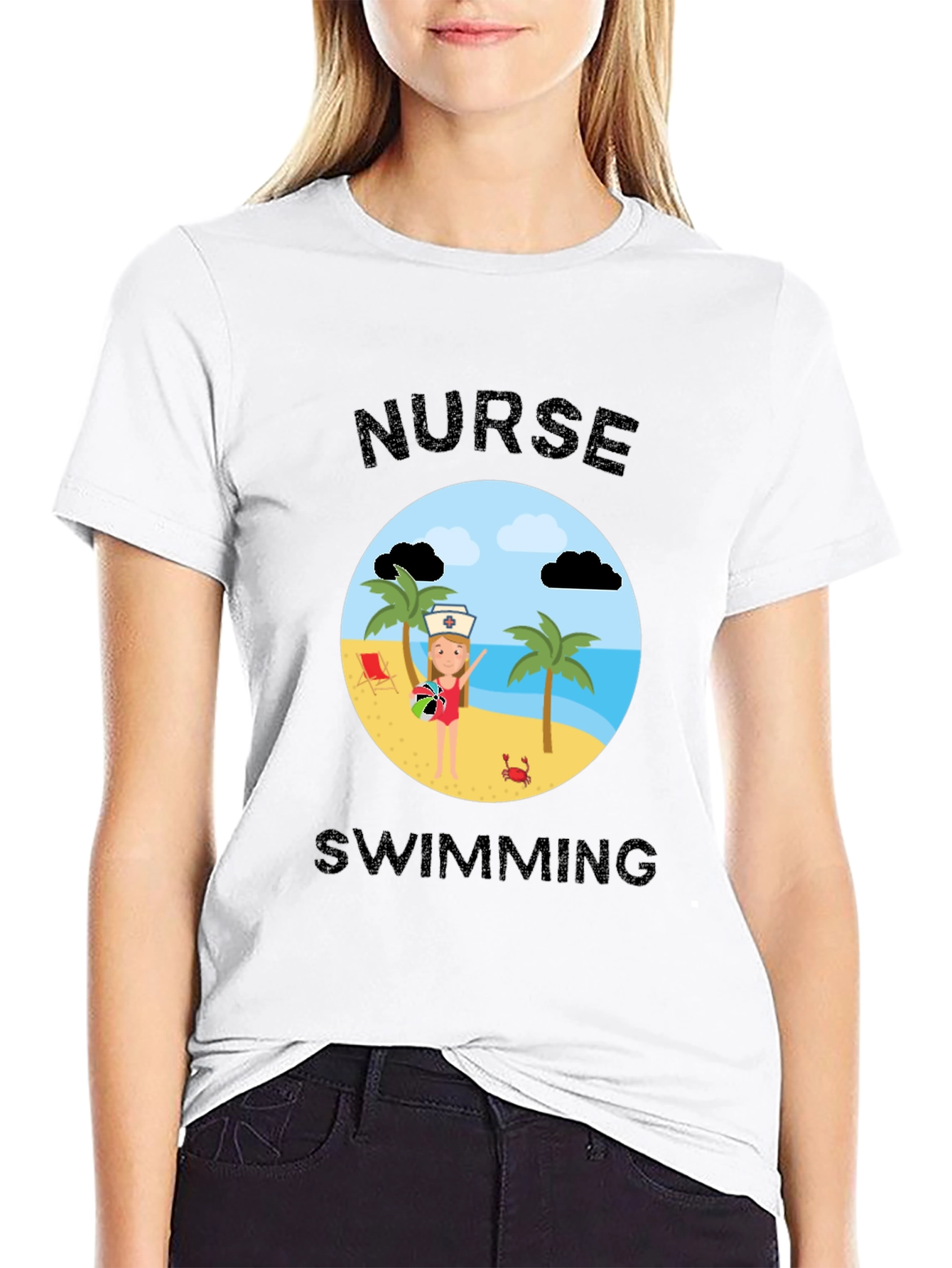 Nurse Swimming Graphic T-Shirt - Beach Vacation Apparel