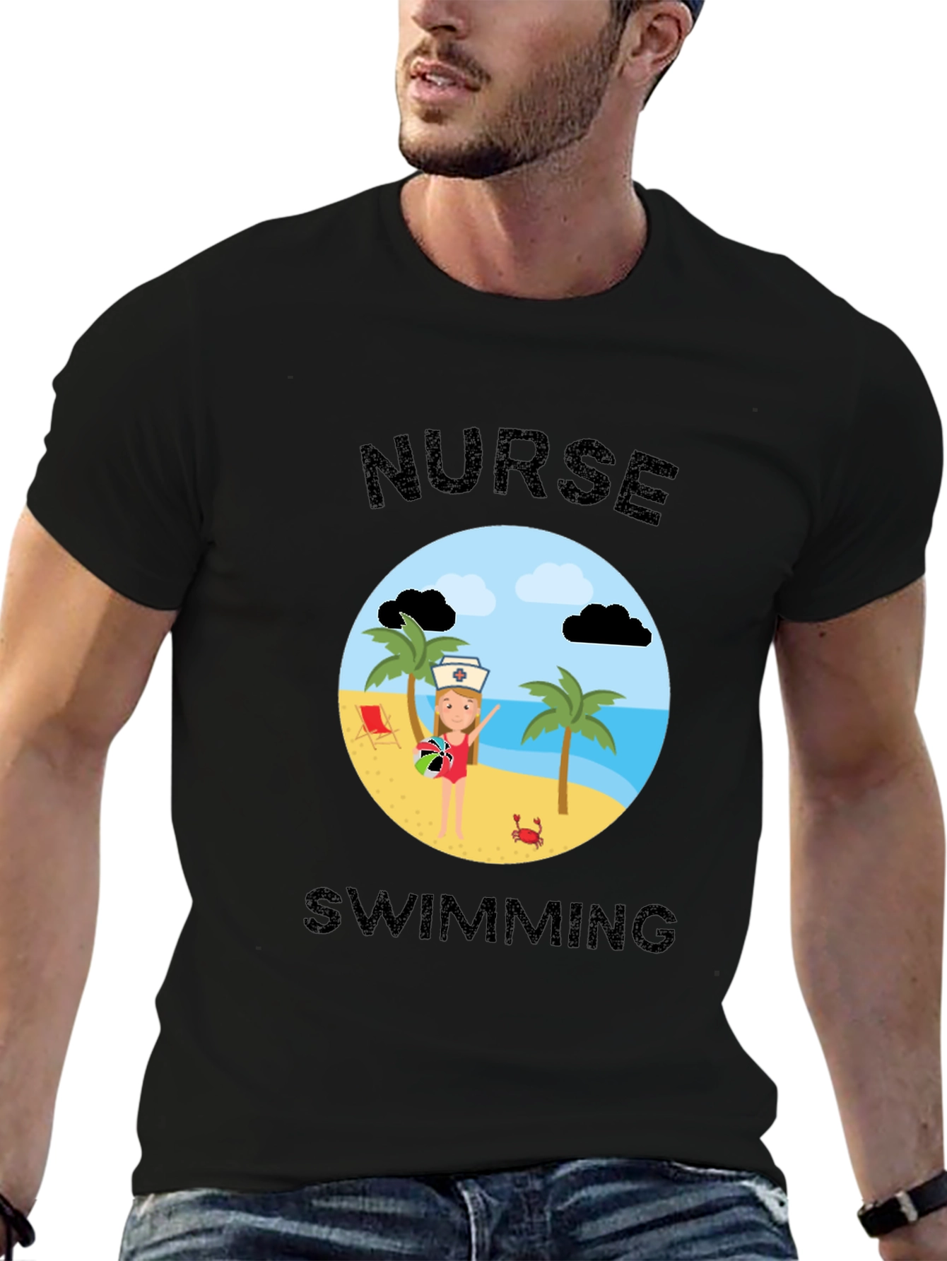 Nurse Swimming Graphic T-Shirt - Beach Vacation Apparel