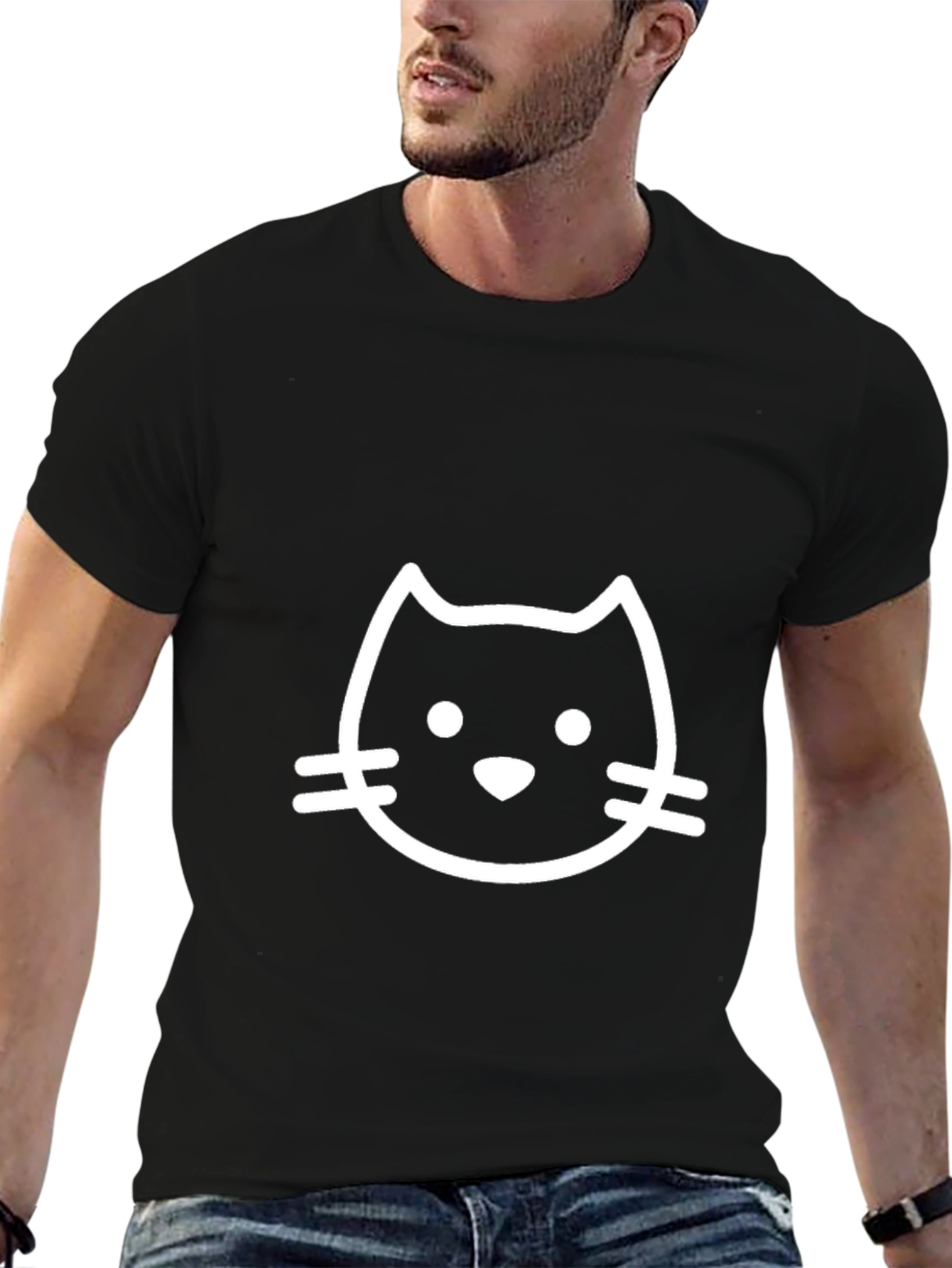 Black T-Shirt with Cute Cat Graphic