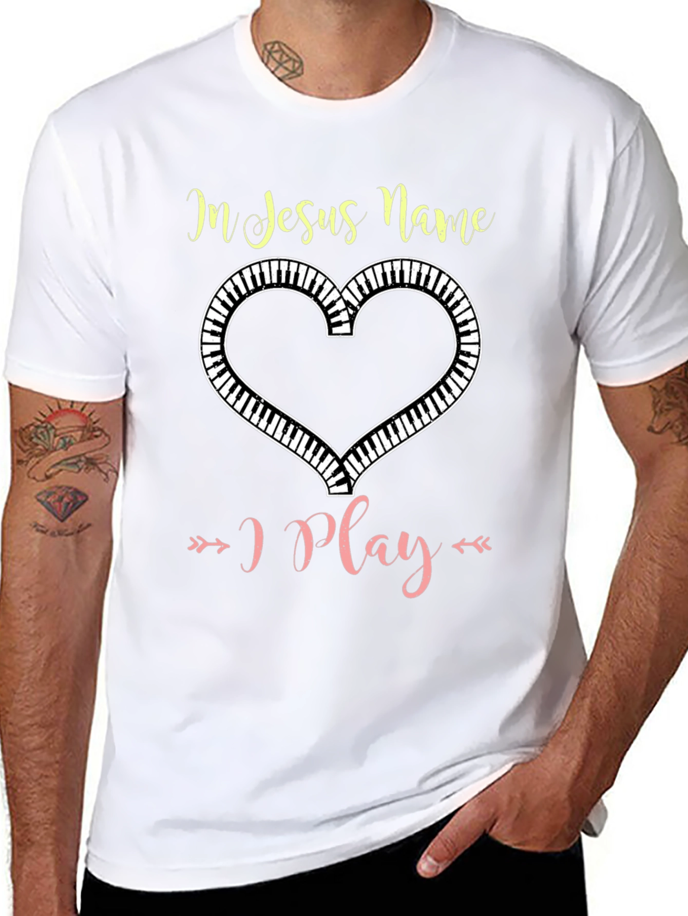 In Jesus Name I Play Piano Heart T-Shirt