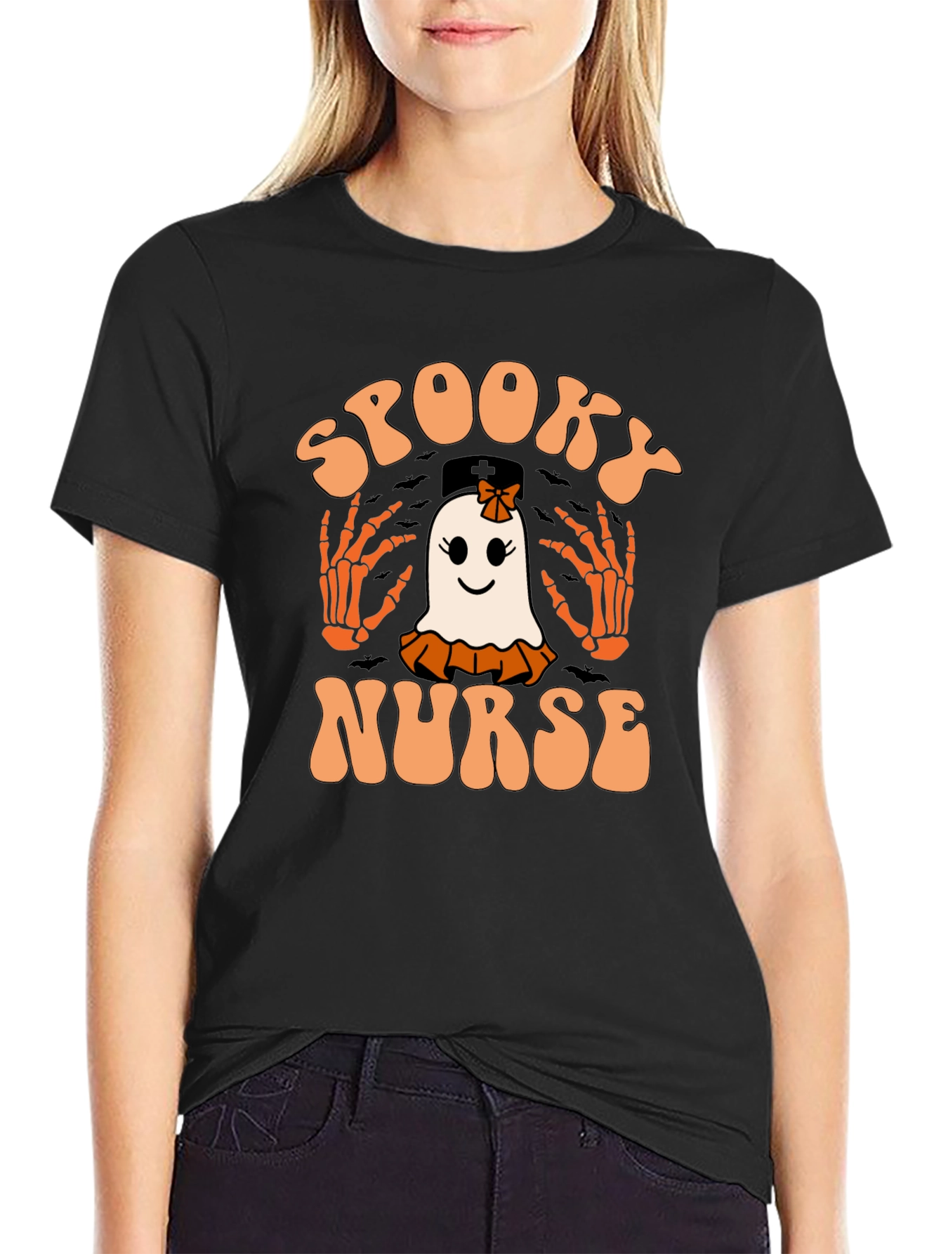 Spooky Nurse Halloween T-Shirt - Ghost Graphic Tee