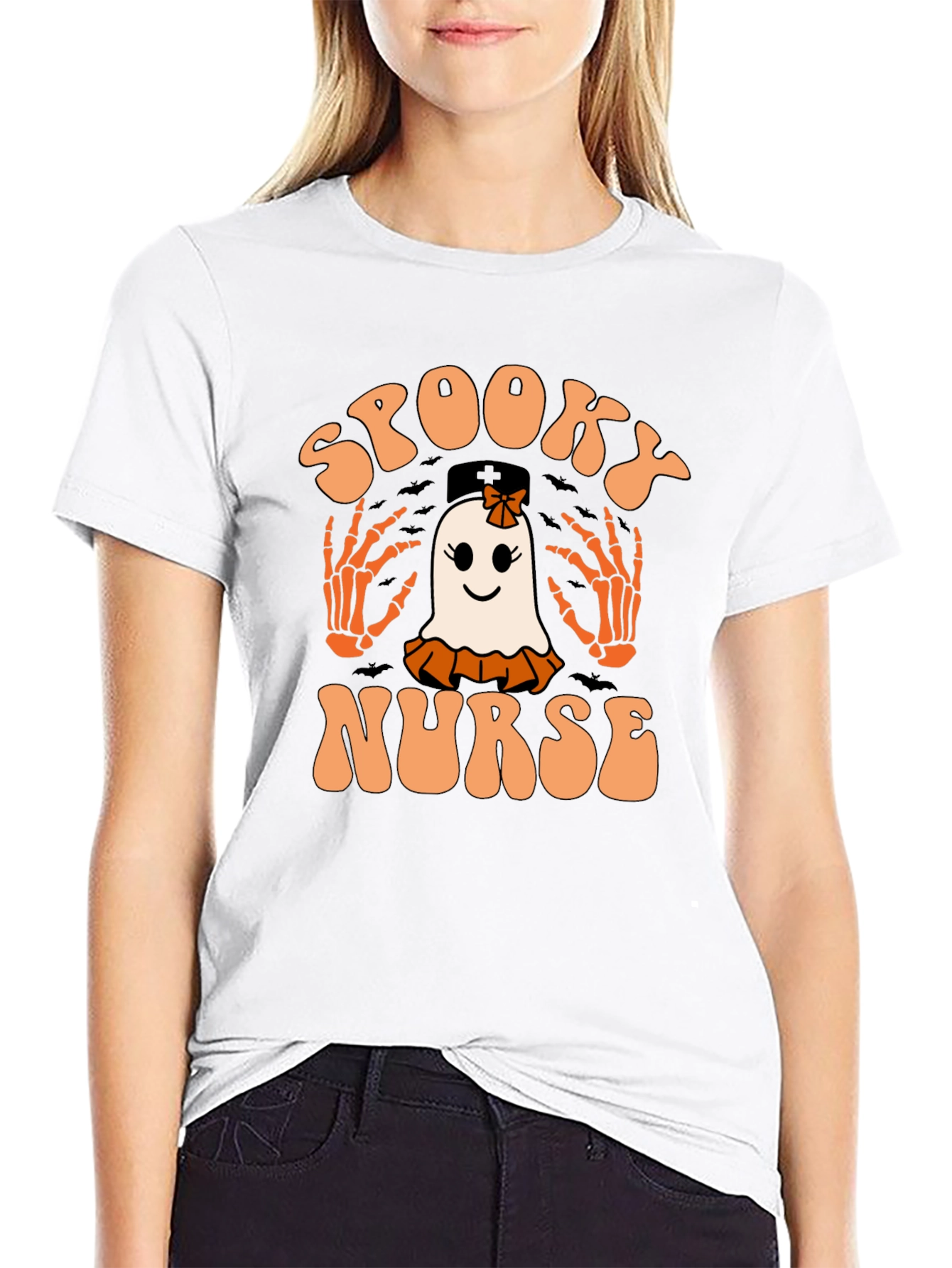 Spooky Nurse Halloween T-Shirt - Ghost Graphic Tee