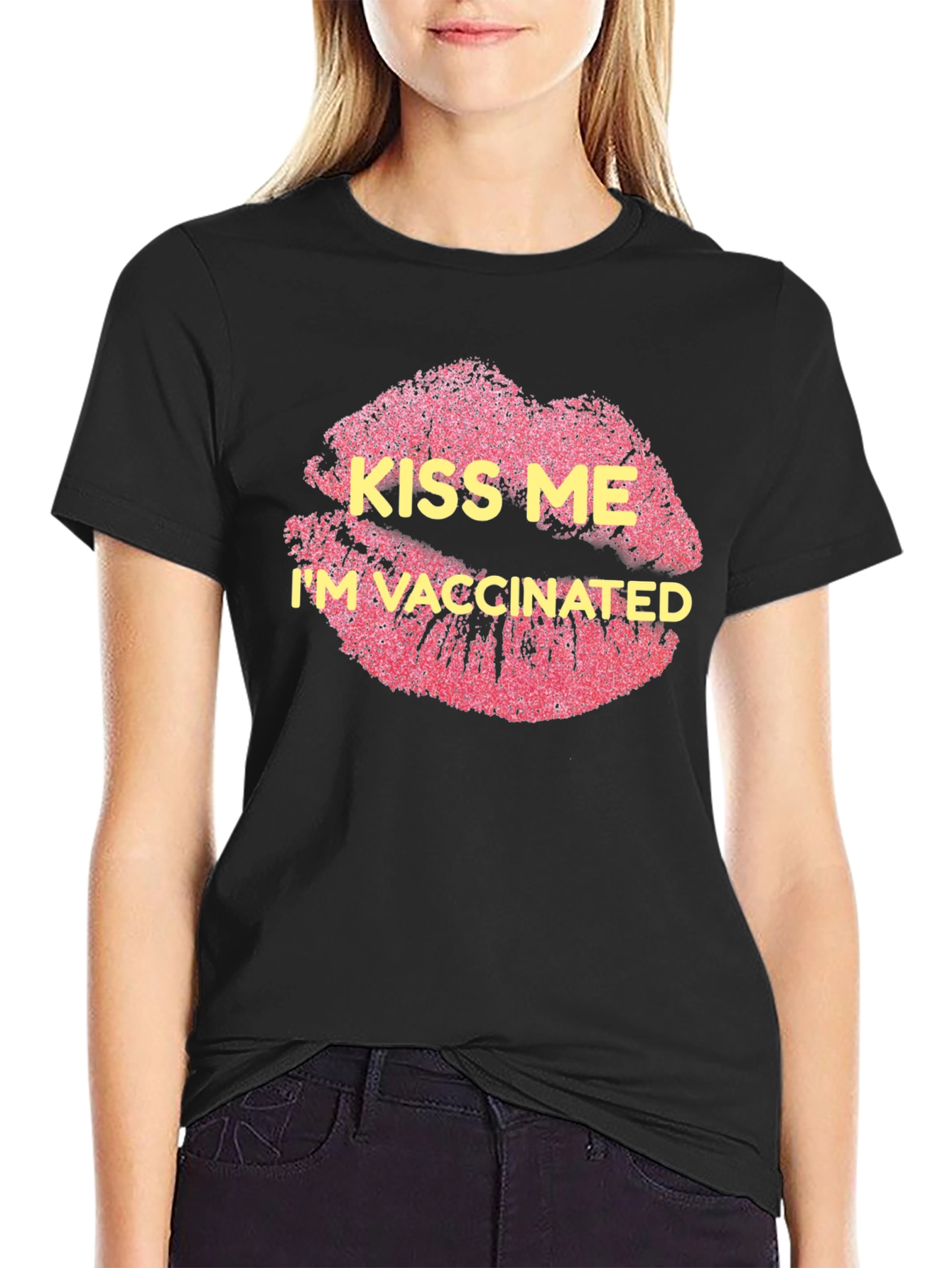 Kiss Me Im Vaccinated Black T-Shirt