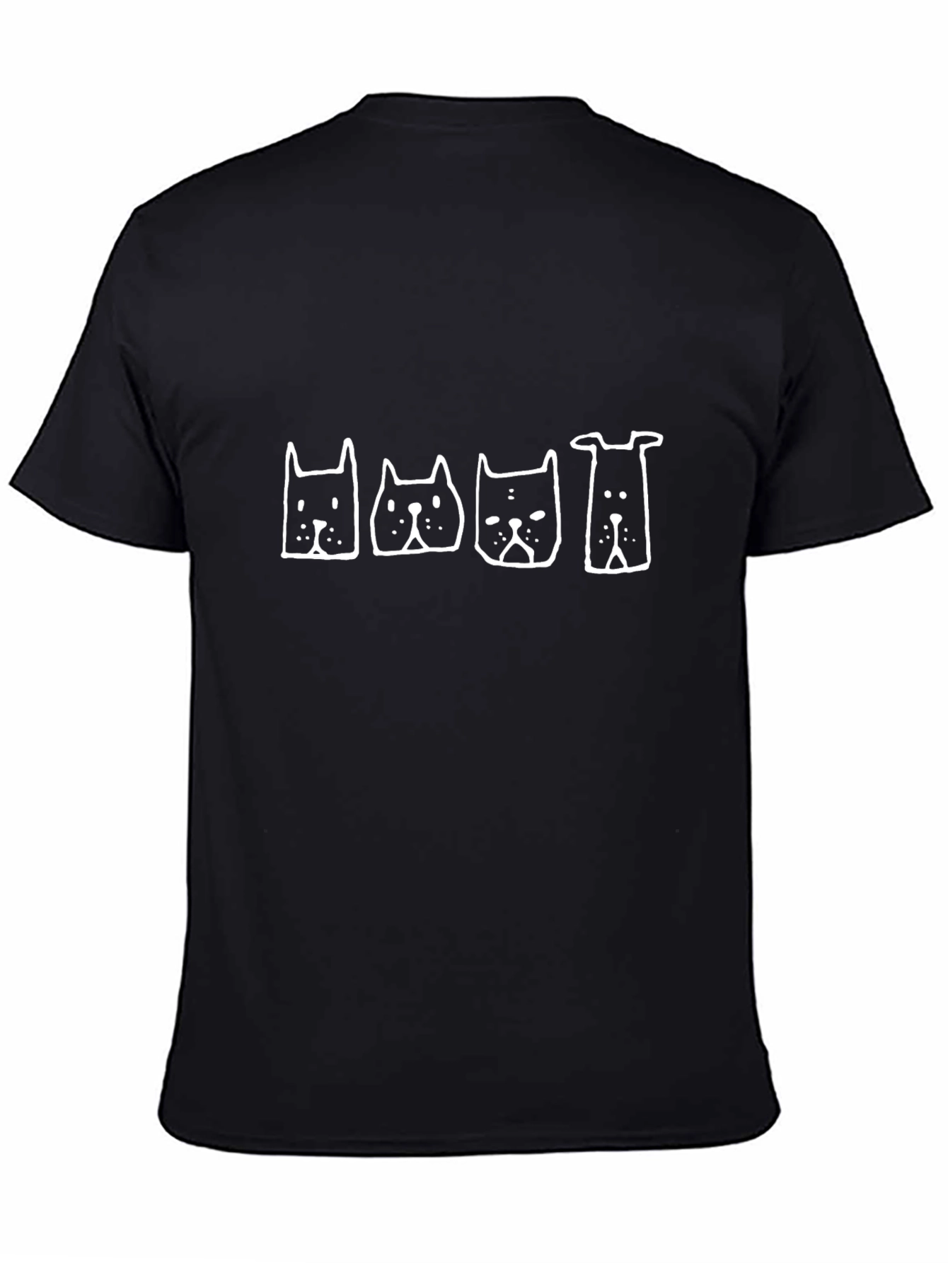 Cute Dog Faces Graphic Black T-Shirt