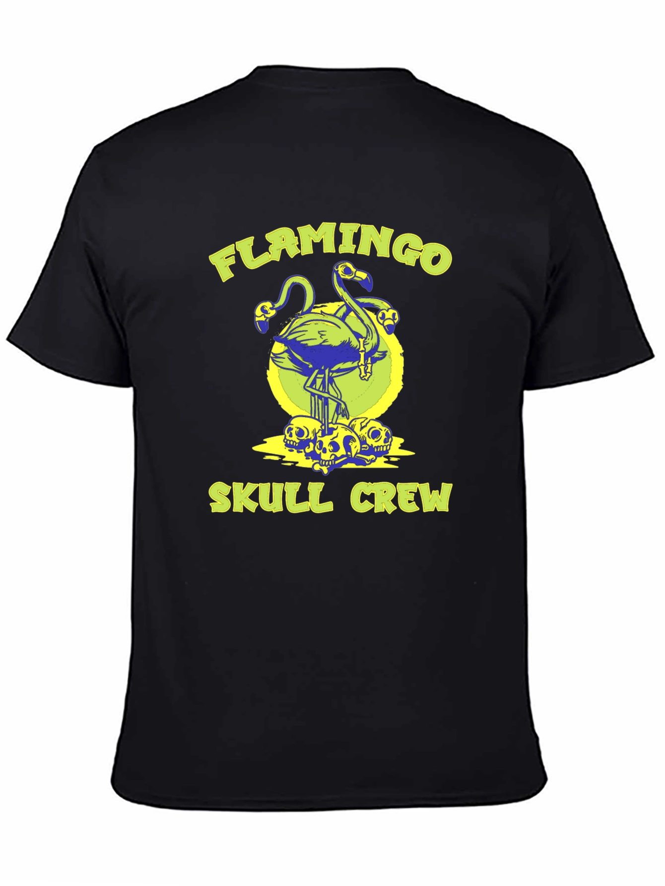 Flamingo Skull Crew Graphic Tee - Black Cotton Shirt