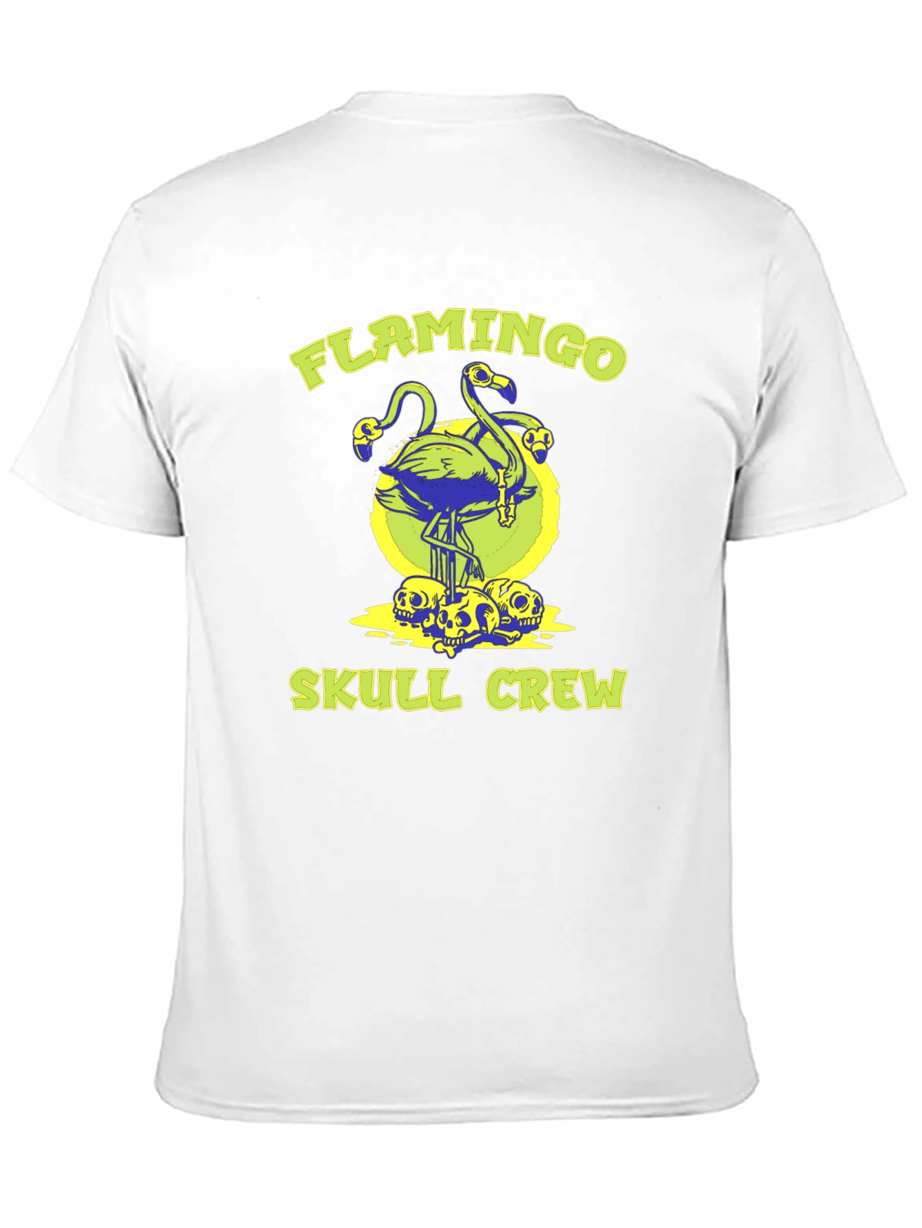 Flamingo Skull Crew Graphic Tee - Black Cotton Shirt