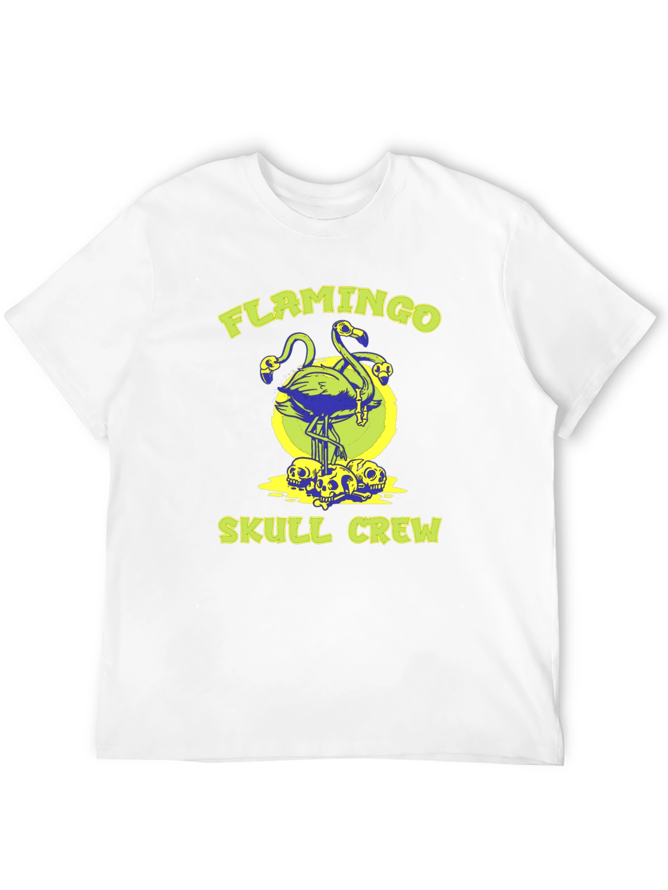 Flamingo Skull Crew Graphic Tee - Black Cotton Shirt
