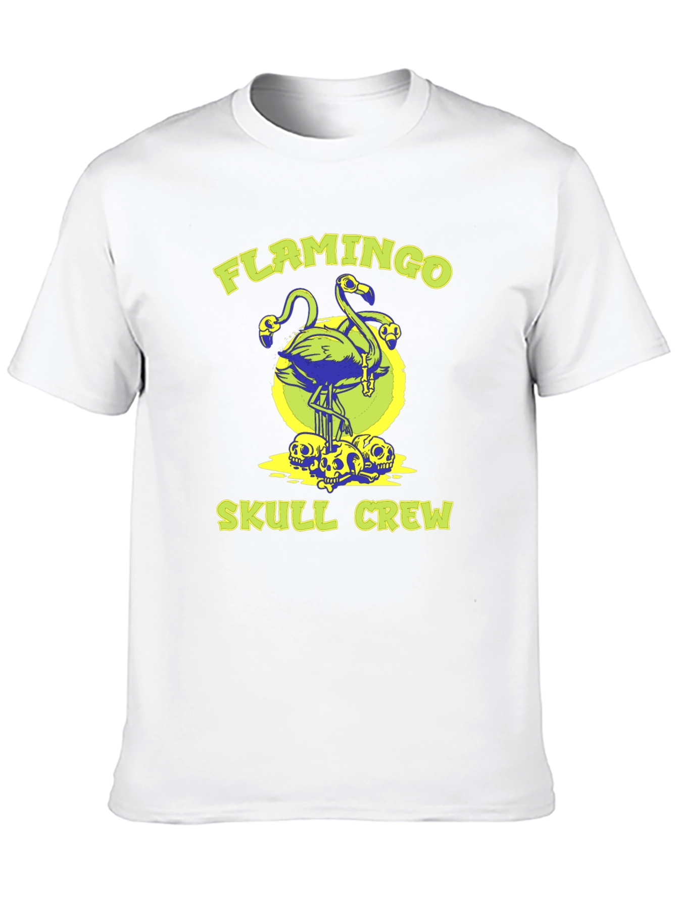 Flamingo Skull Crew Graphic Tee - Black Cotton Shirt