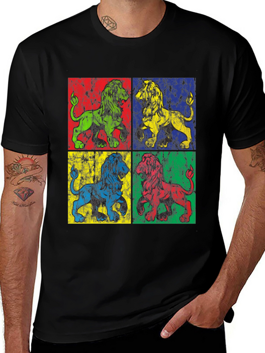 Pop Art Lions Graphic Tee - Retro Style Mens T-Shirt