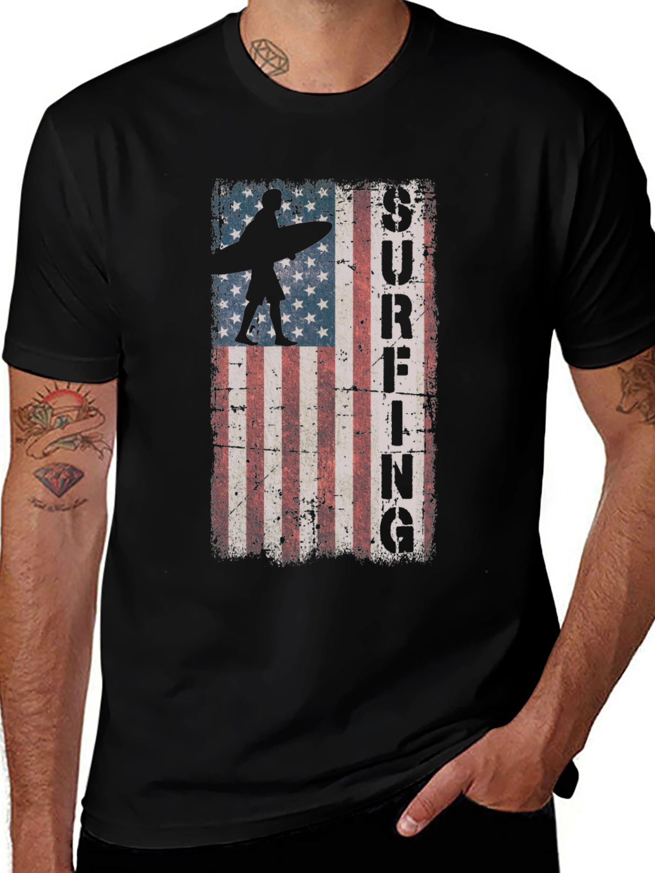 American Flag Surfing Graphic Tee