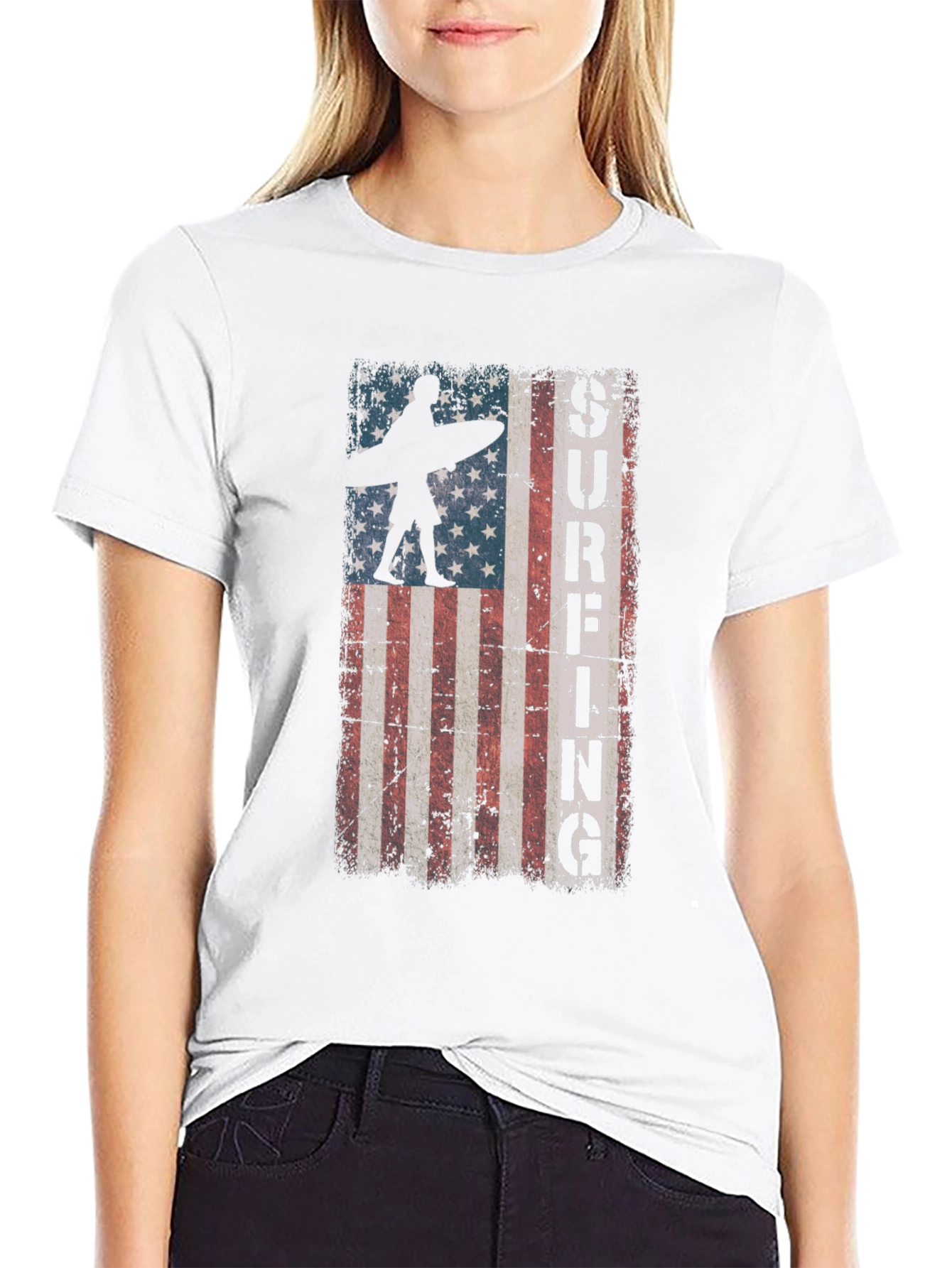 American Flag Surfing Graphic Tee