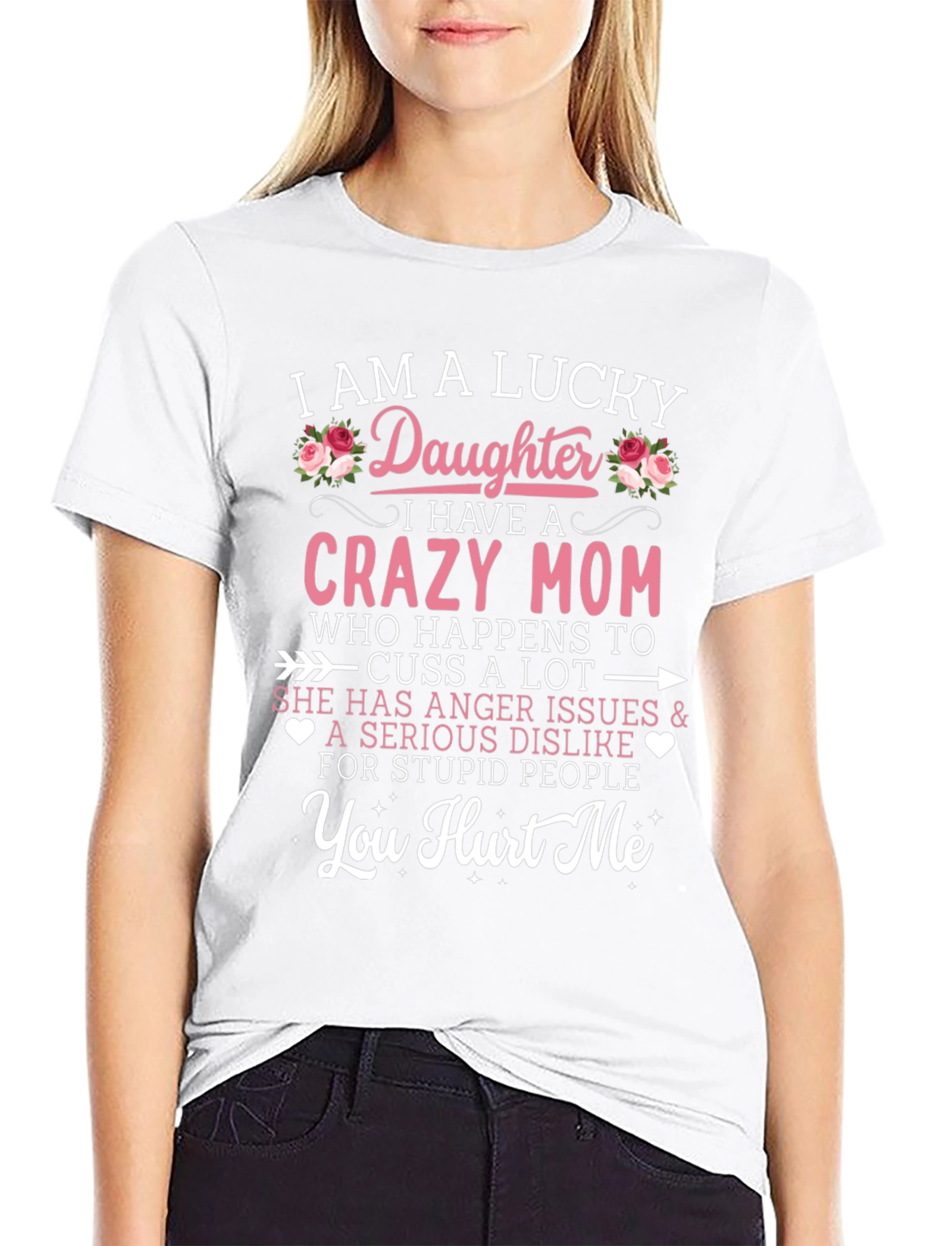 Lucky Daughter Crazy Mom Graphic T-Shirt