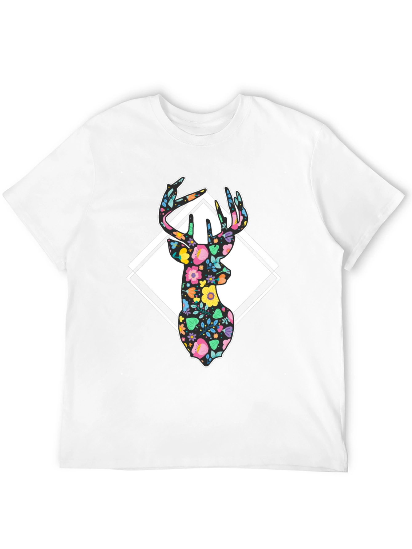 Floral Deer Graphic Tee - Black Cotton Blend