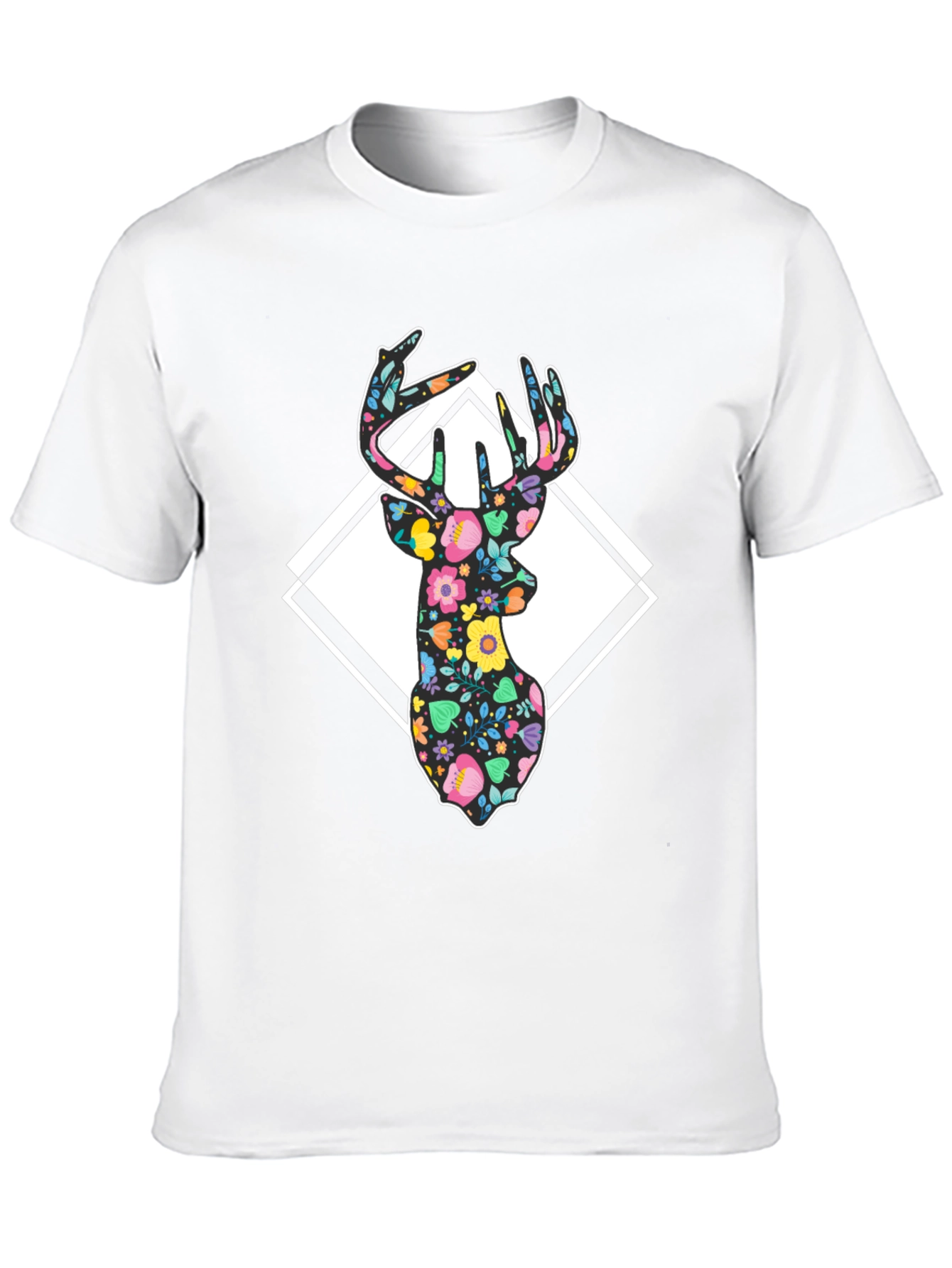 Floral Deer Graphic Tee - Black Cotton Blend