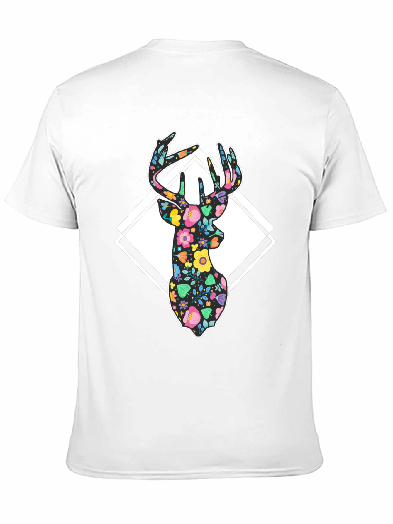 Floral Deer Graphic Tee - Black Cotton Blend