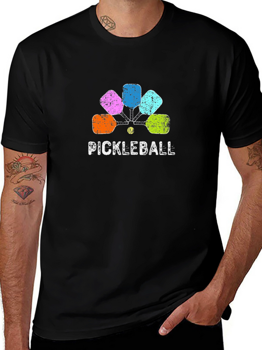 Pickleball Paddle Graphic Tee - Black Cotton Shirt