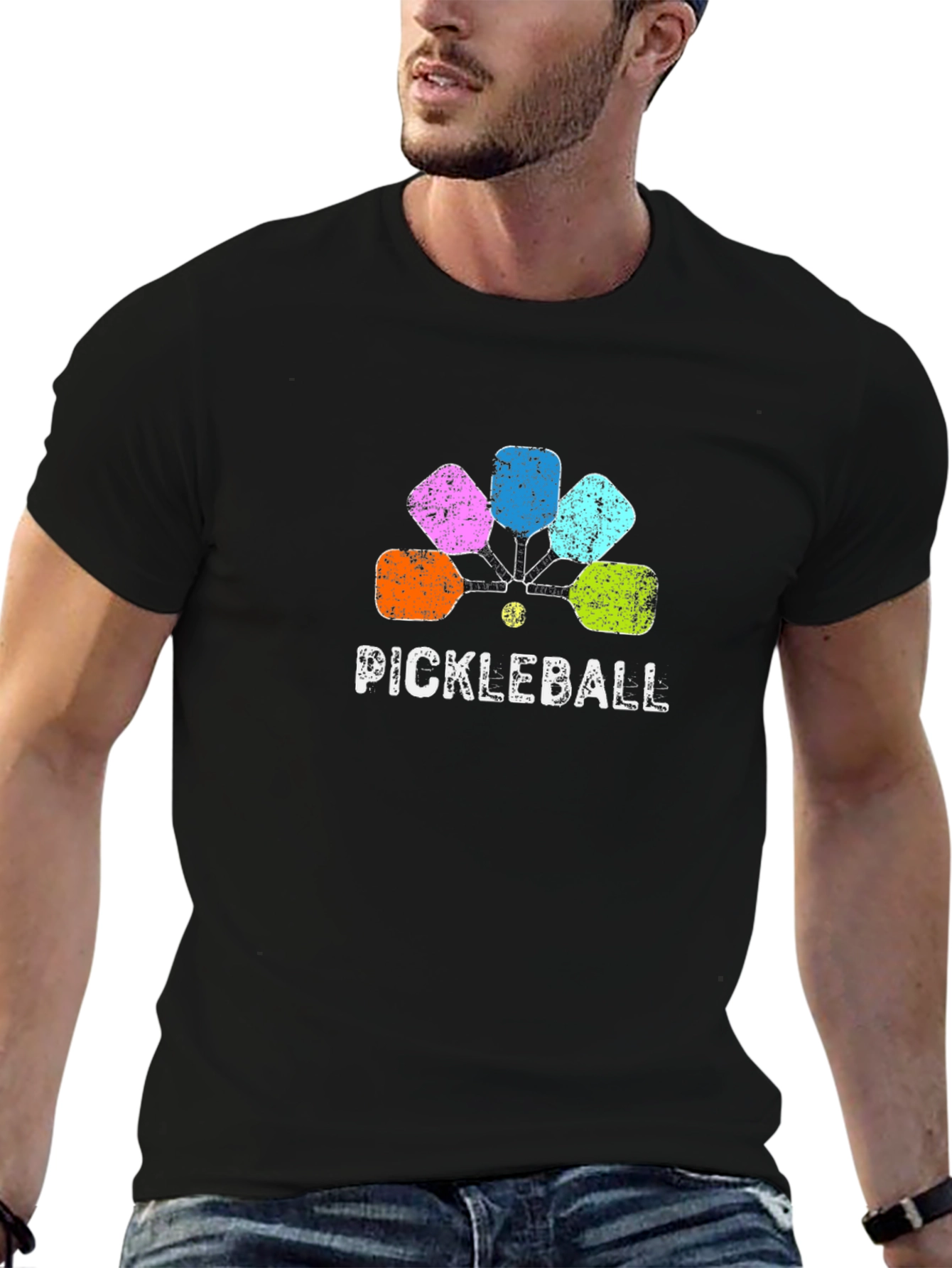 Pickleball Paddle Graphic Tee - Black Cotton Shirt