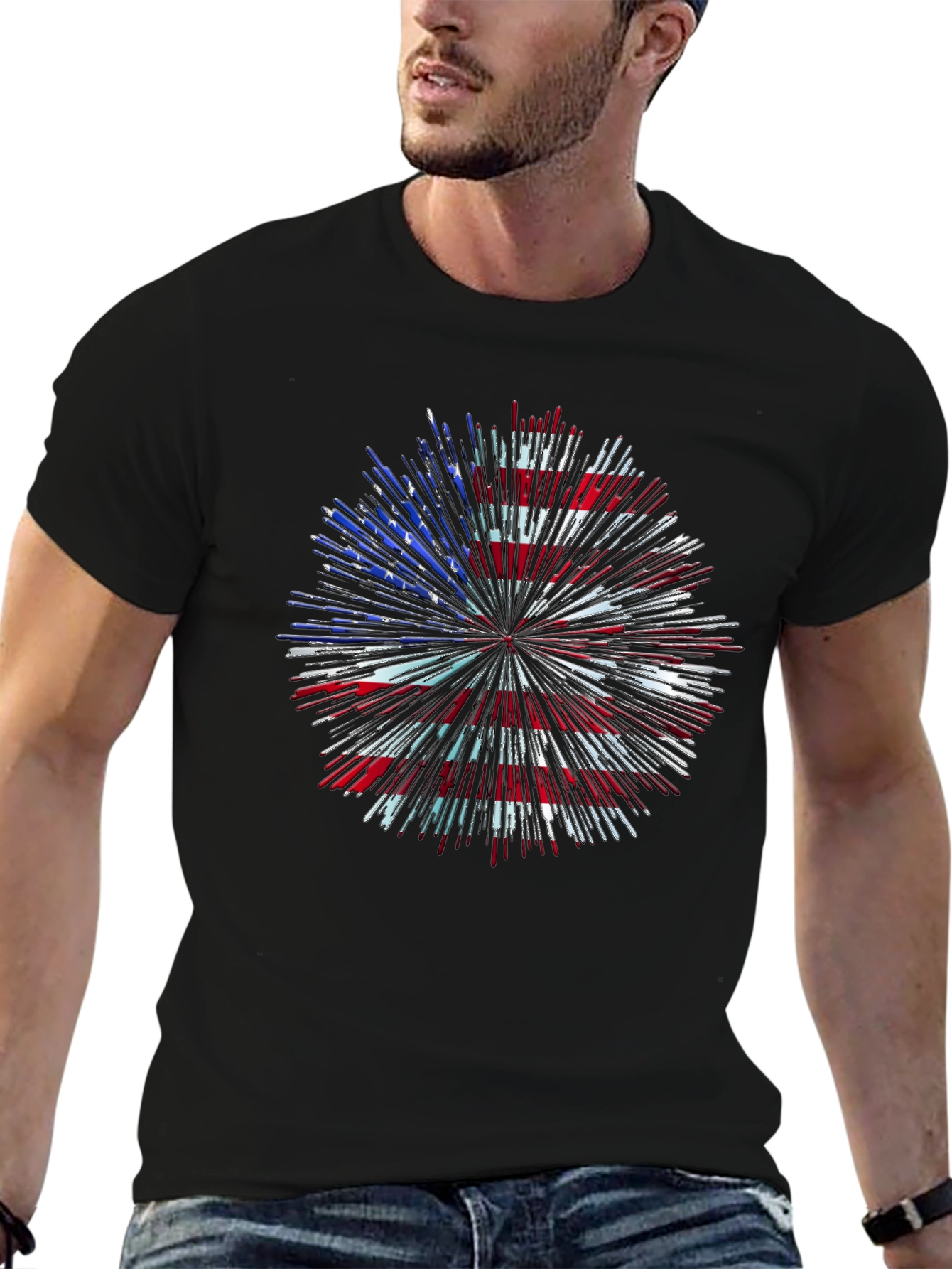 American Flag Firework Graphic T-Shirt