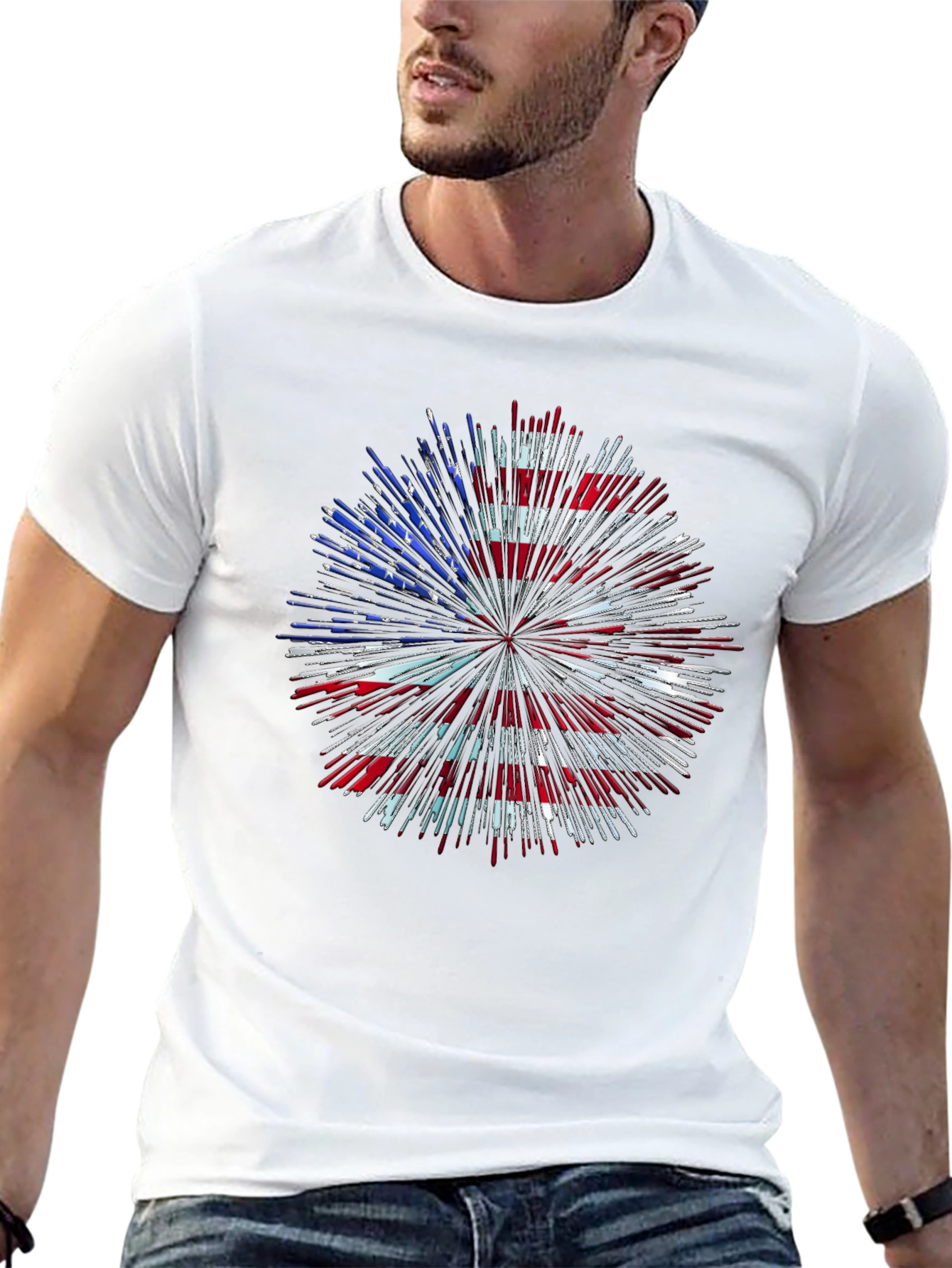 American Flag Firework Graphic T-Shirt