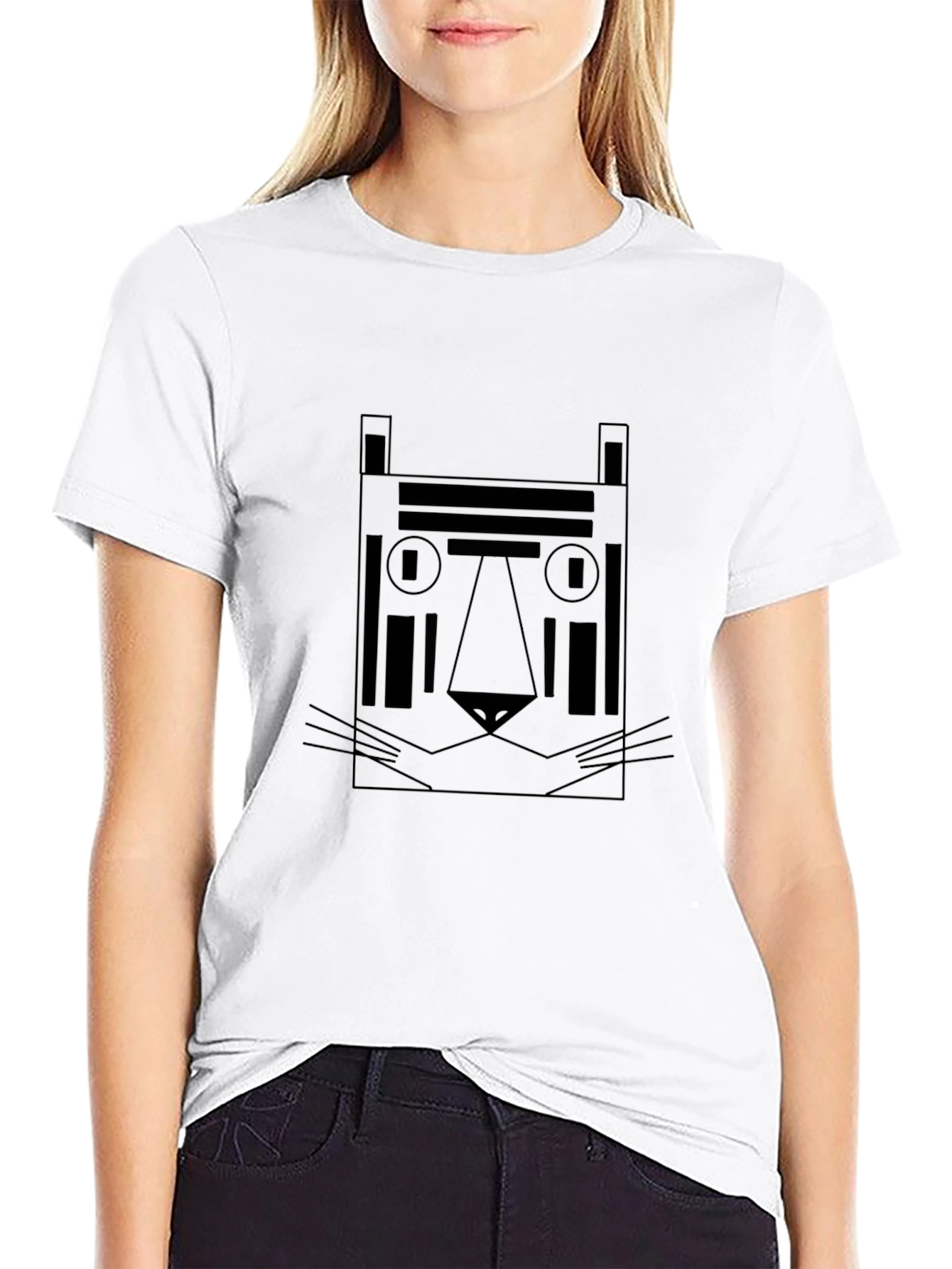 Geometric Tiger Graphic Tee - Black Cotton Shirt