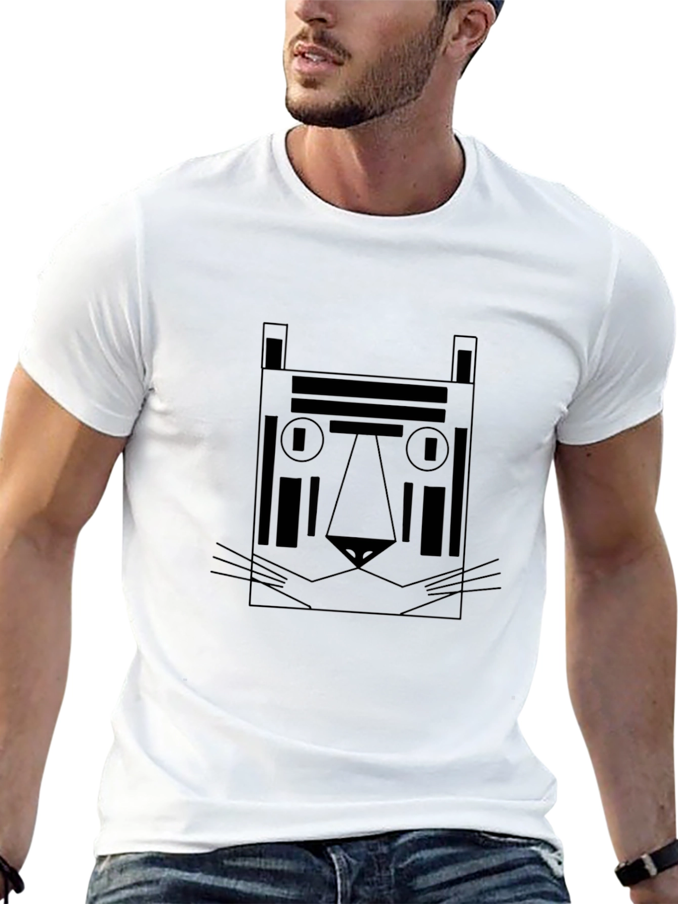 Geometric Tiger Graphic Tee - Black Cotton Shirt