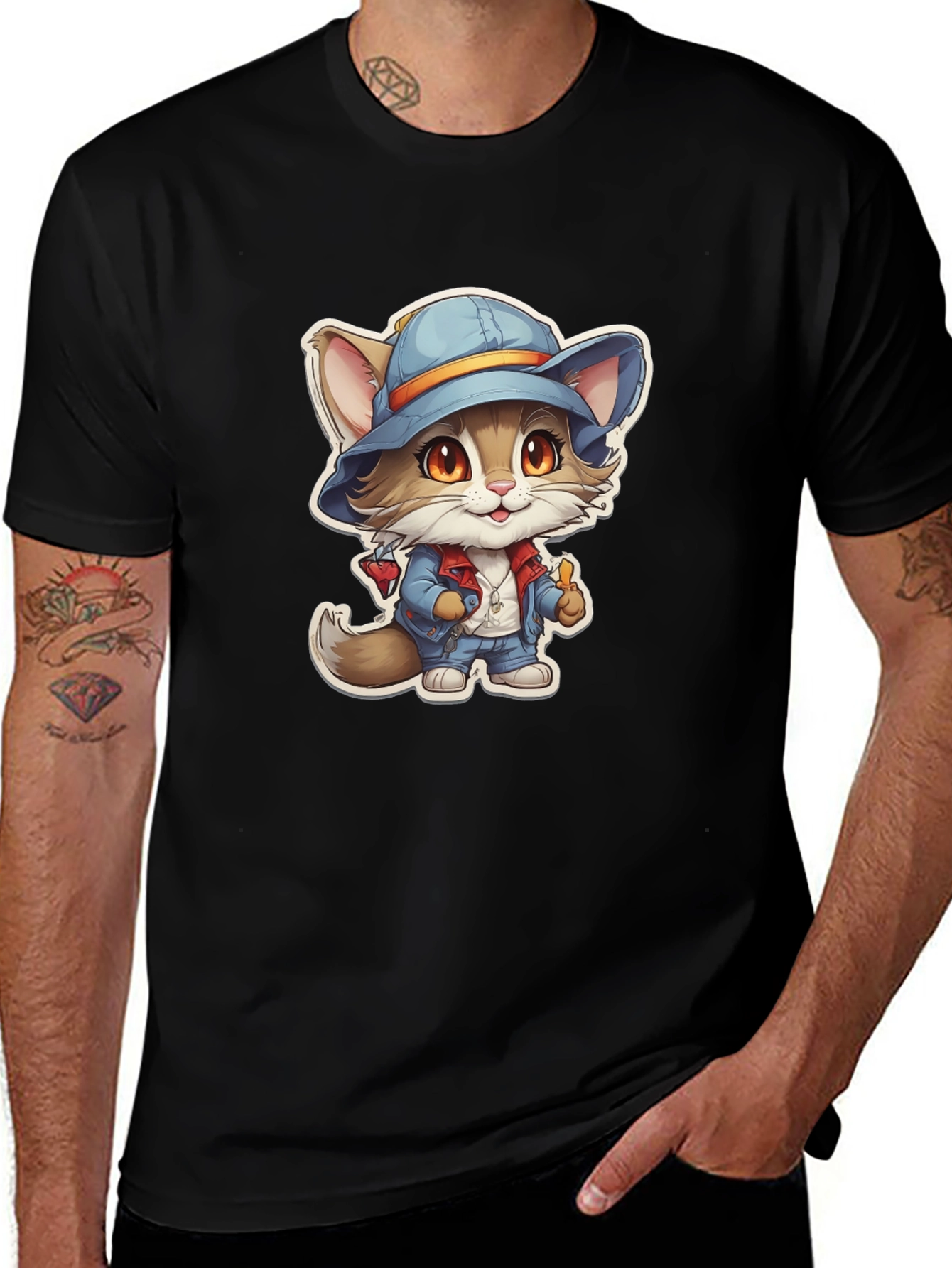 Cat in Hat T-Shirt - Unique Cartoon Graphic Tee