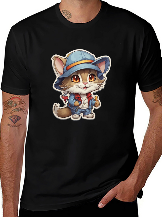 Cat in Hat T-Shirt - Unique Cartoon Graphic Tee
