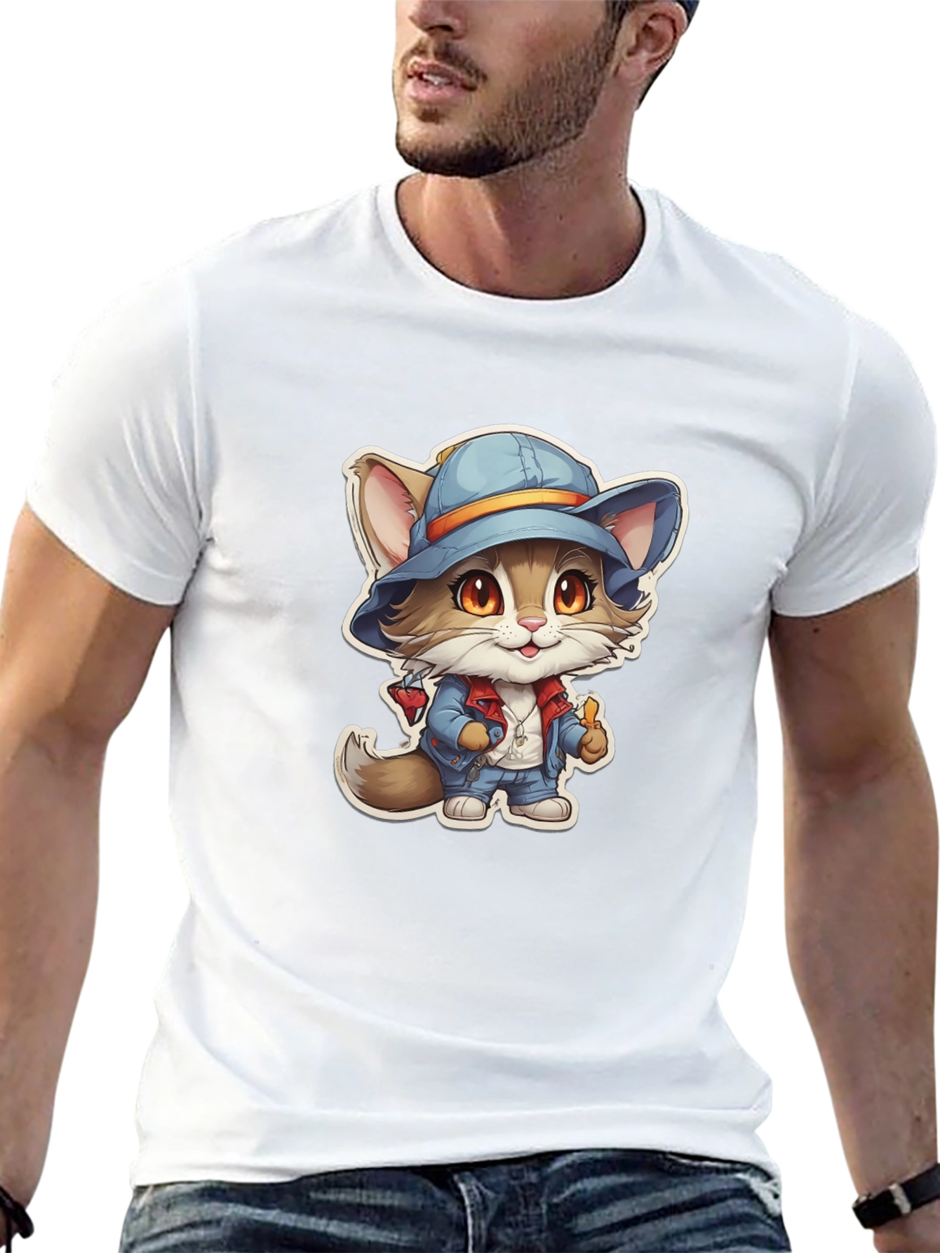 Cat in Hat T-Shirt - Unique Cartoon Graphic Tee