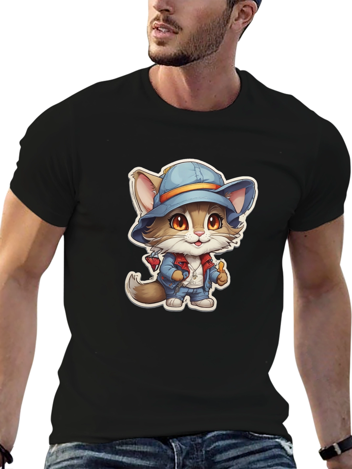 Cat in Hat T-Shirt - Unique Cartoon Graphic Tee