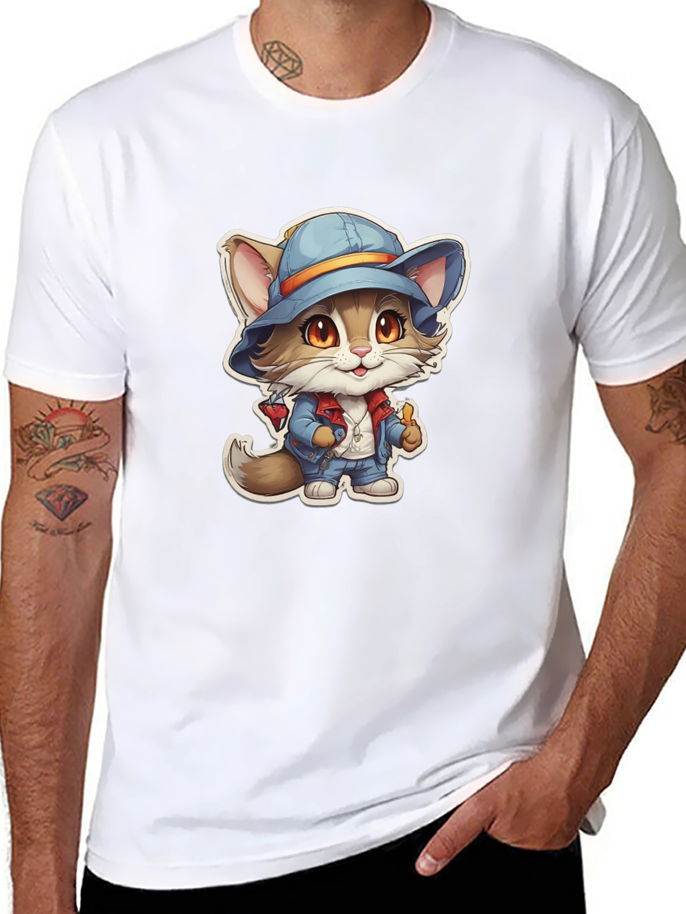 Cat in Hat T-Shirt - Unique Cartoon Graphic Tee