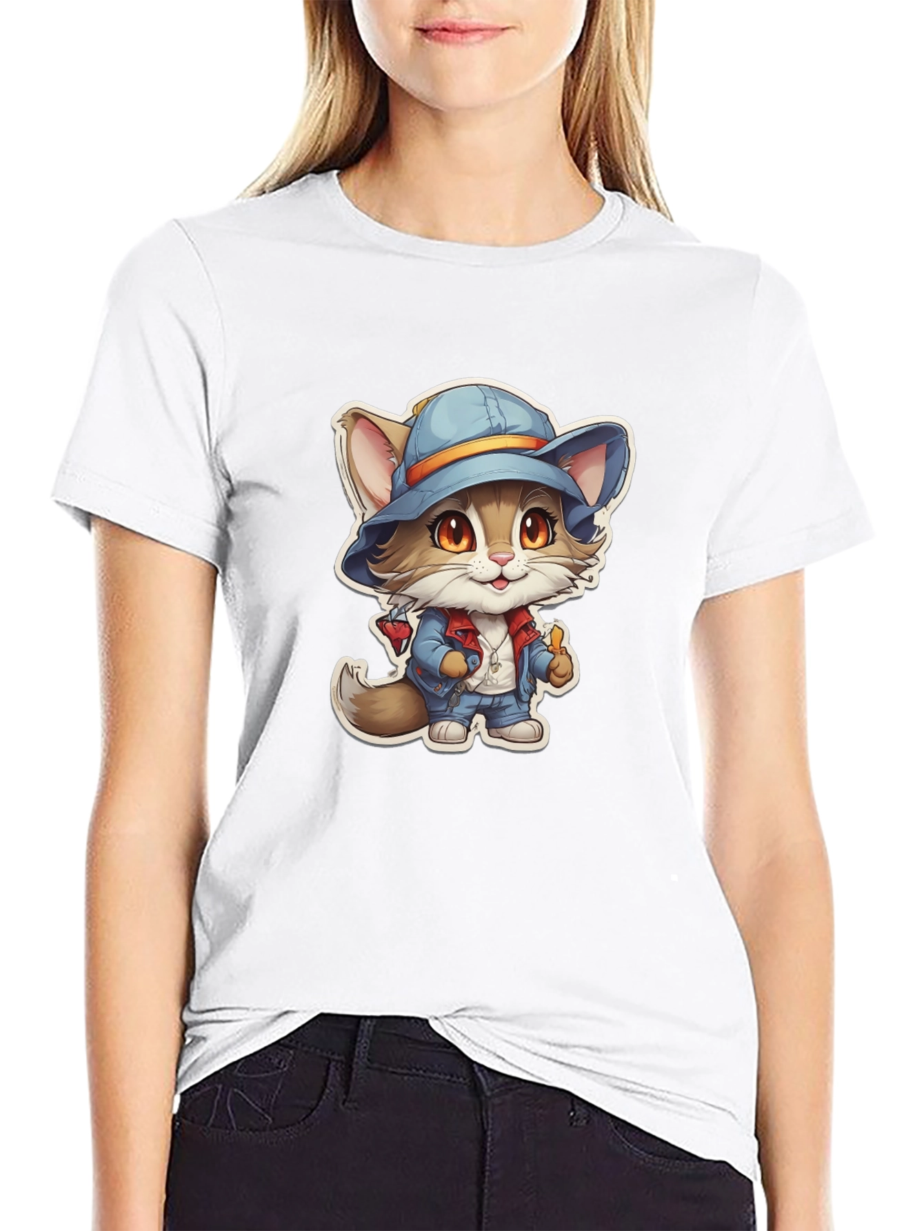 Cat in Hat T-Shirt - Unique Cartoon Graphic Tee