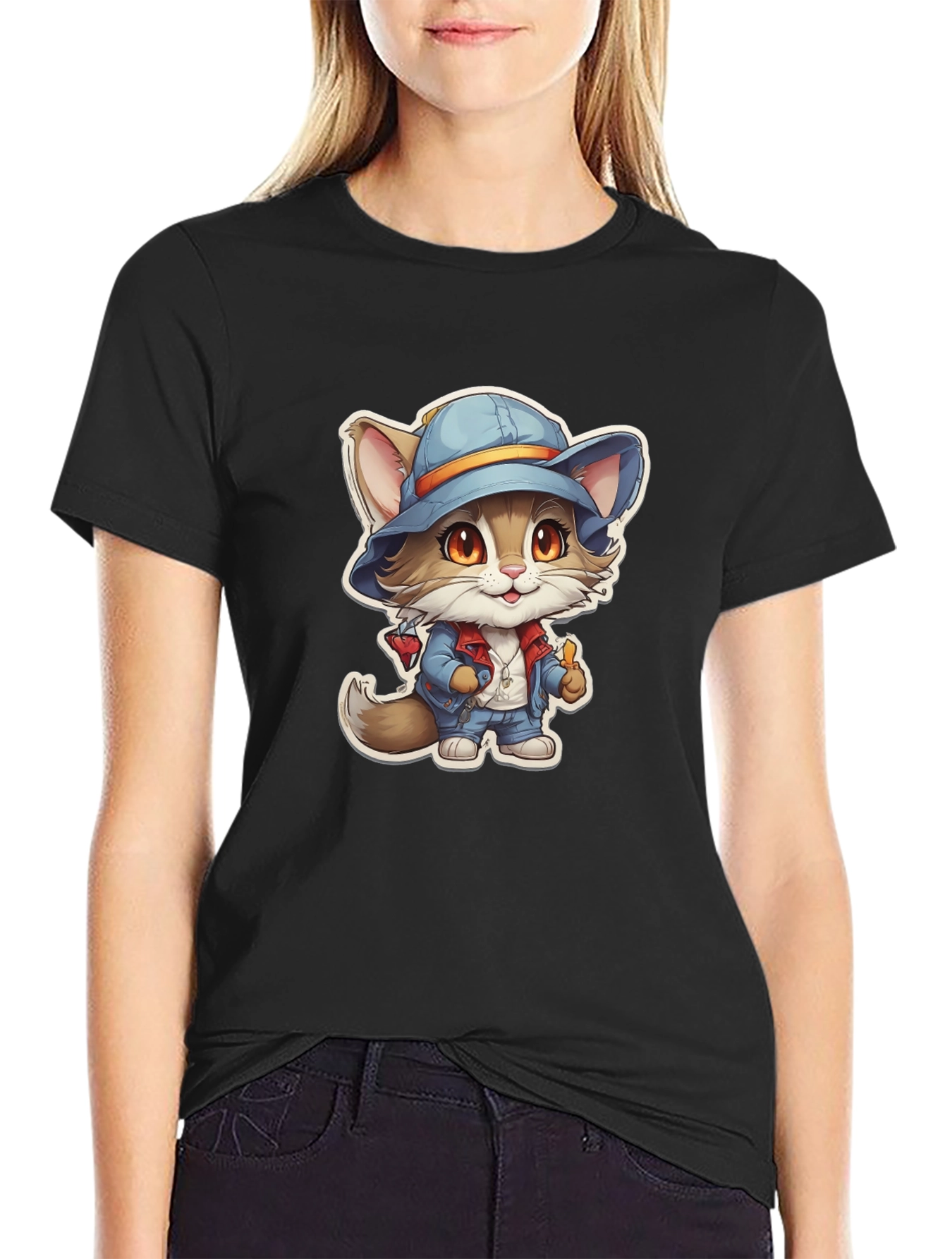 Cat in Hat T-Shirt - Unique Cartoon Graphic Tee