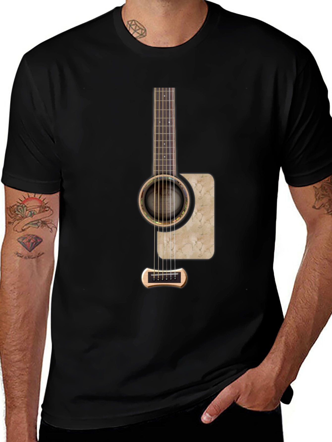 Guitar Graphic Print Black T-Shirt