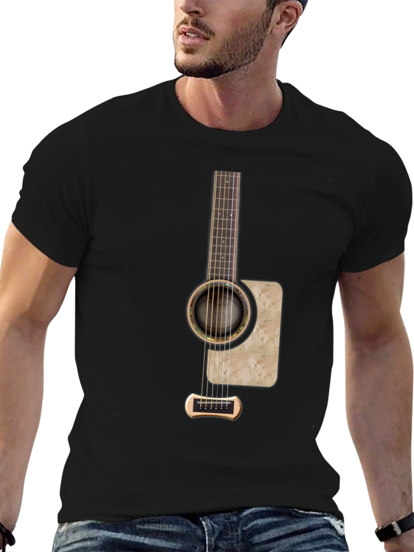 Guitar Graphic Print Black T-Shirt