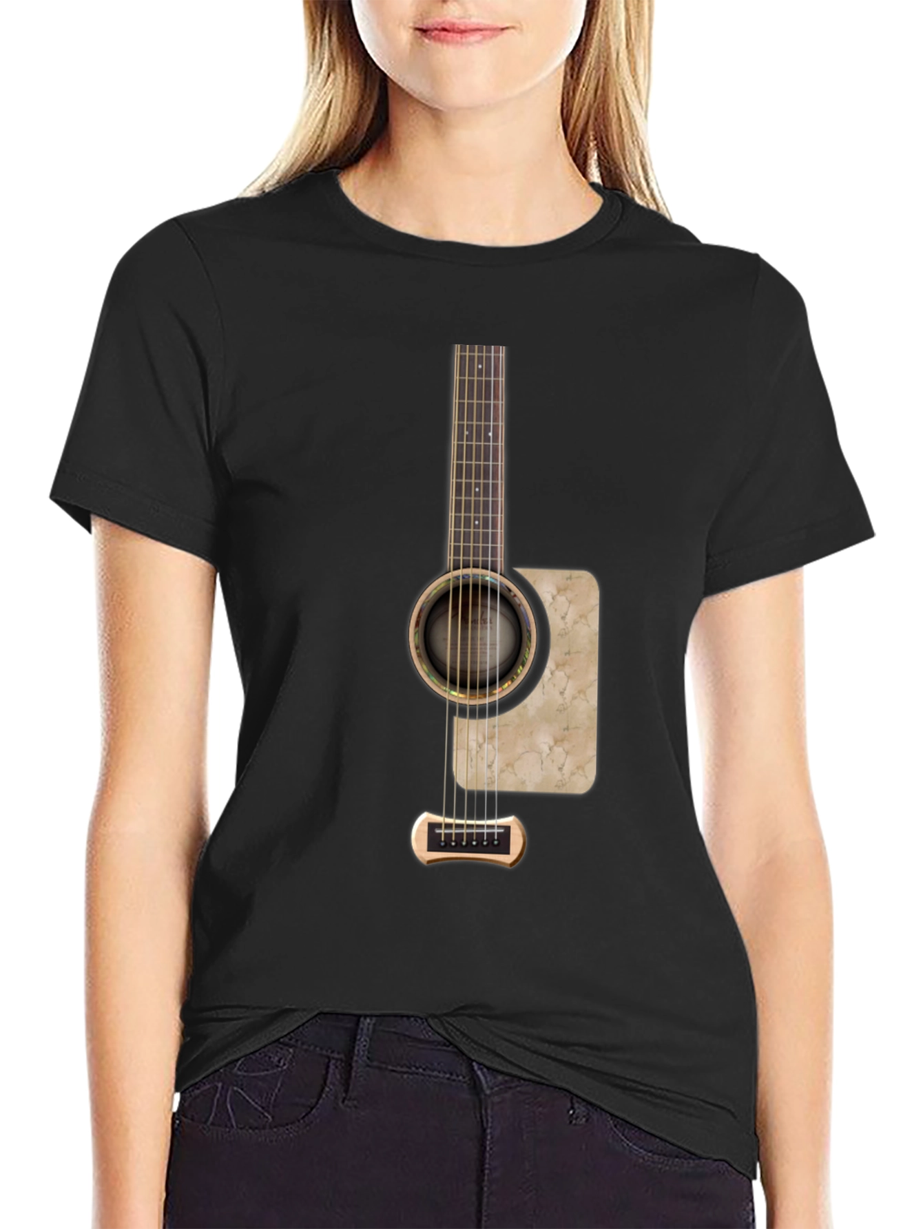 Guitar Graphic Print Black T-Shirt