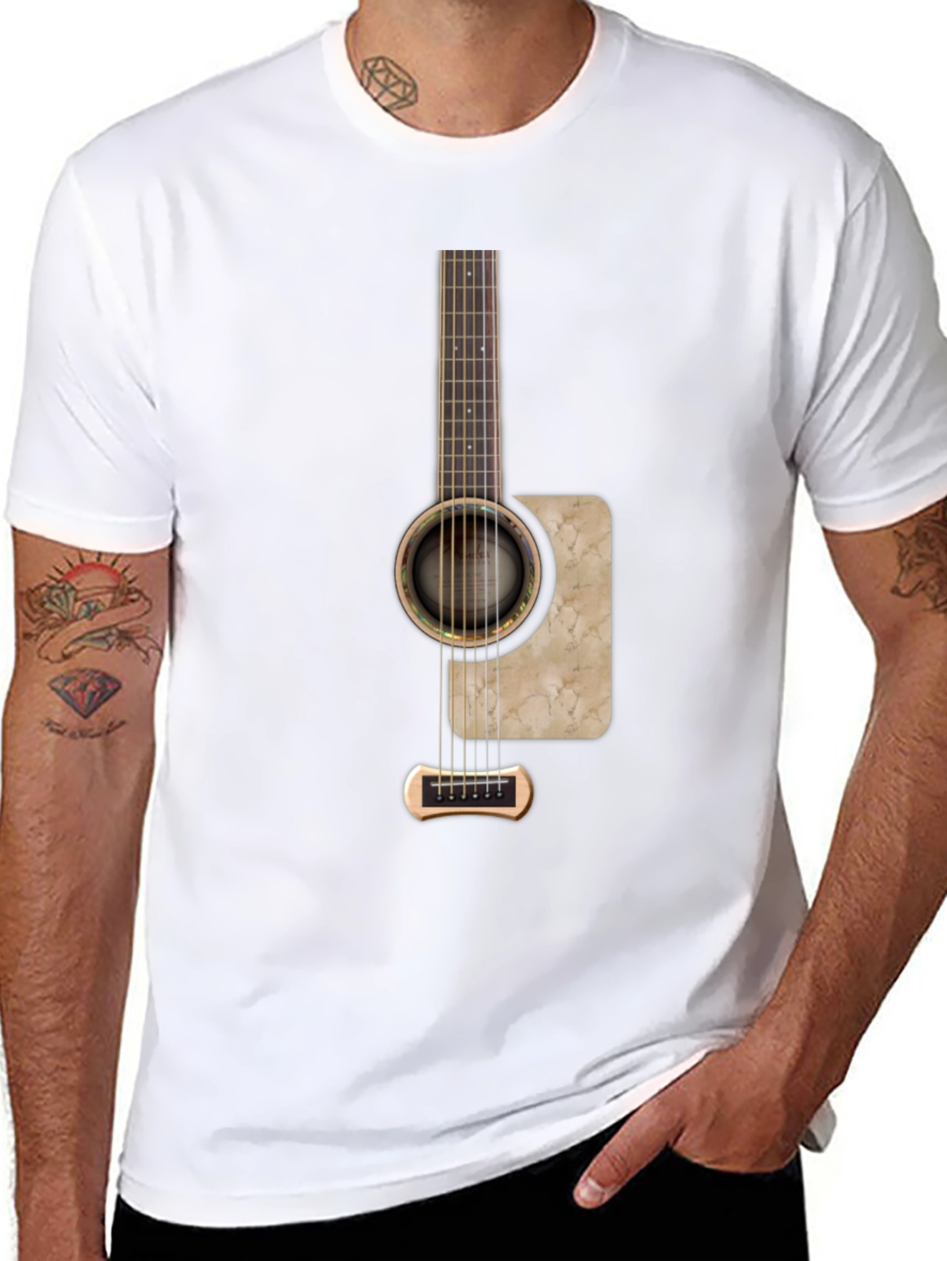 Guitar Graphic Print Black T-Shirt
