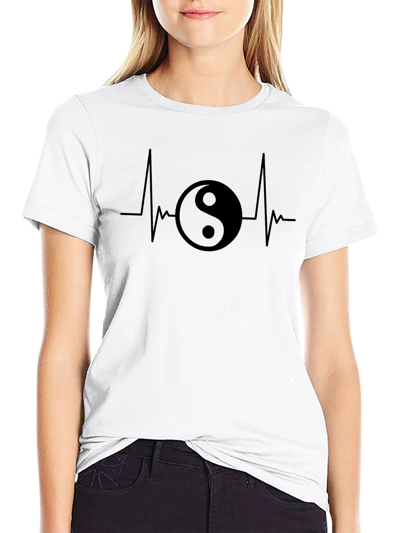 Yin Yang Heartbeat Graphic Tee - Black