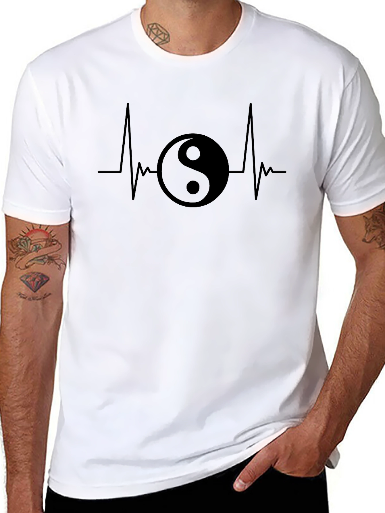 Yin Yang Heartbeat Graphic Tee - Black