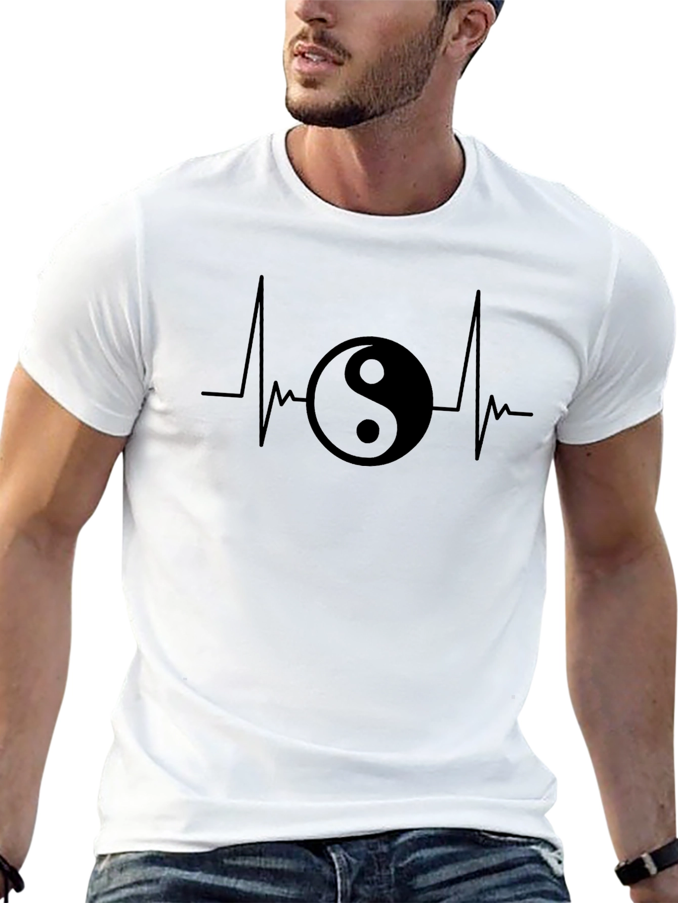 Yin Yang Heartbeat Graphic Tee - Black